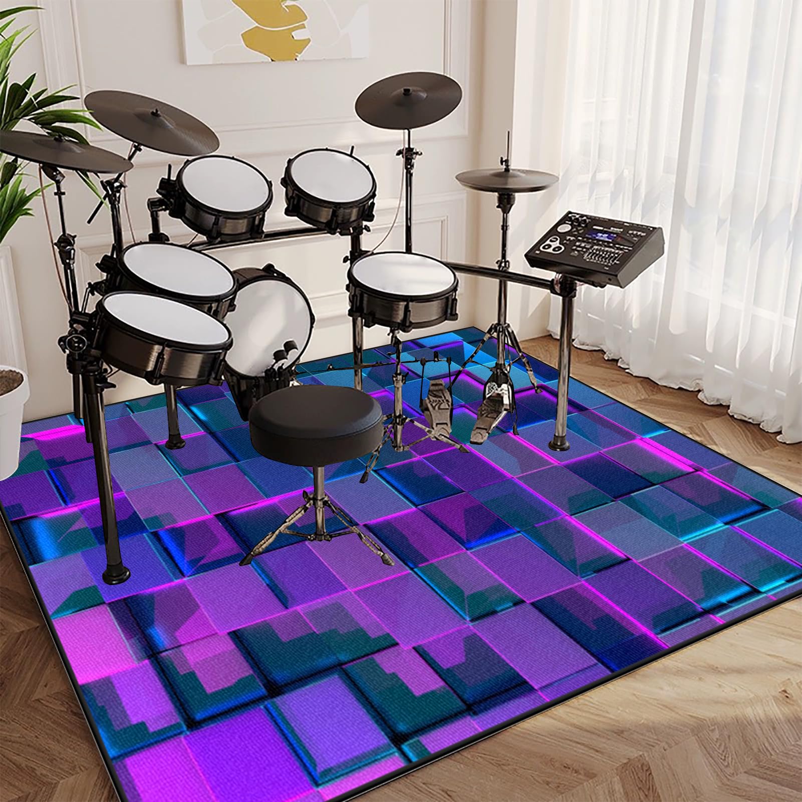 Dywan perkusyjny 230 x 200 cm, mata perkusyjna, na zewnątrz, do wewnątrz, akcesoria do perkusji elektrycznej, do studia, ciasno tkany zestaw perkusyjny, dywan z antypoślizgowym spodem, dźwiękoszczelny