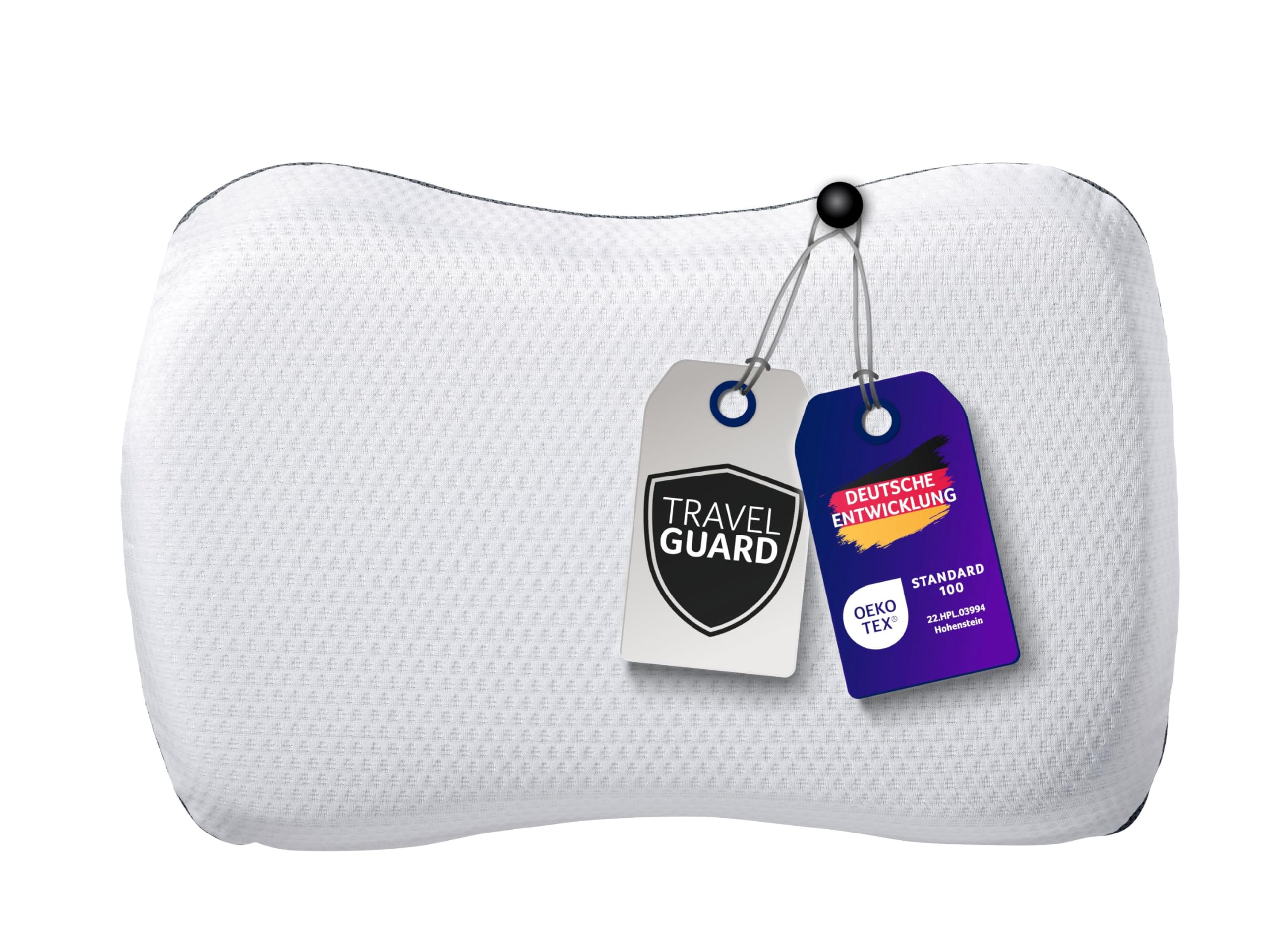 Traumnacht Travelguard ergonomisches Nackenkissen, Kopfkissen, Reisekissen für einen erholsamen Schlaf, 35 x 50 cm, weiß, Öko-Tex geprüft, produziert nach deutschem Qualitätsstandard