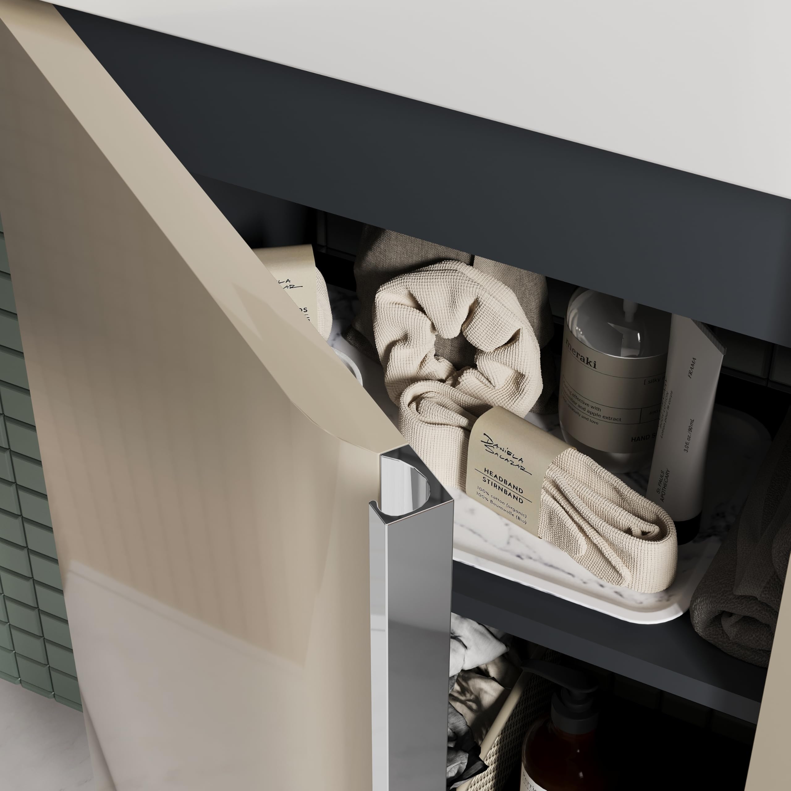 40 cm Badezimmerschrank Mit Waschbecken – Kleiner Waschbeckenschrank Mit Stauraum Für Gäste-Wc, Platzsparend, Taupe Glanz