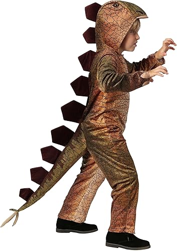 Miniatura 2 de Spiny Stegosaurus Plush Jumpsuit, Kids Dinosaur Onesie Costume with Spines, Tail, and Printed Scales