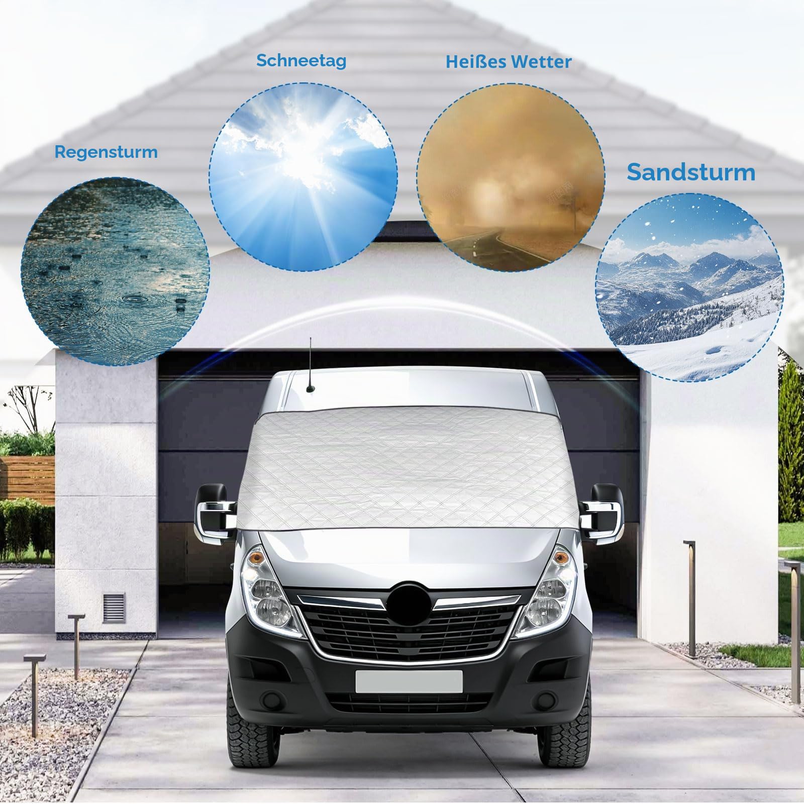 Verdickte Windschutzscheibenabdeckung für Movano 2010-2023, Renault Master 2010-2023, Windschutzscheibenabdeckung Anti-Frost-EIS-Staub-Fenster-Frontabdeckung, Sonnenschutz, Silber