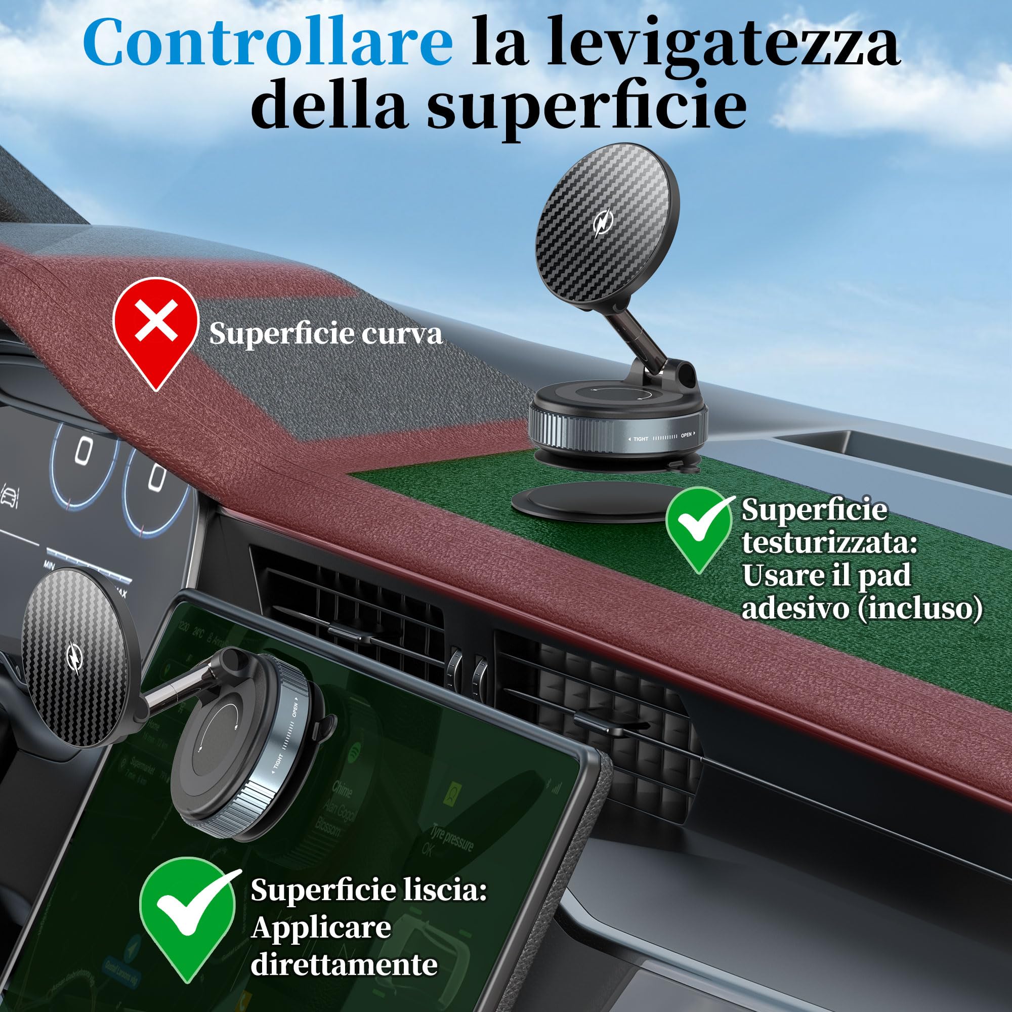 PlusAcc Supporto per cellulare per auto con funzione di ricarica – Ventosa girevole a 360° pieghevole magnetico per Magsafe iPhone 17/16/15/14/13/12 Samsung S20-S25 su parabrezza/cruscotto