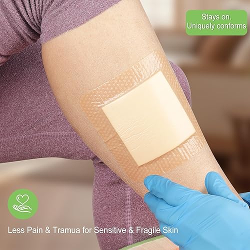 Miniatura 4 de NeuHeils Apósito de silicona súper absorbente para heridas de 4 x 4 pulgadas, paquete de 20 unidades, vendaje impermeable autoadhesivo con