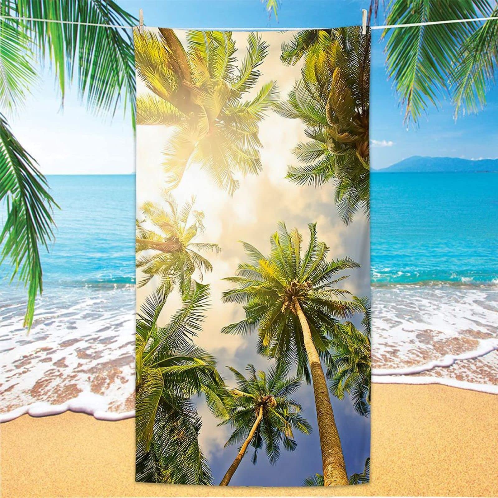 Telo Mare Microfibra 200X200 Albero Di Cocco Asciugamano da Viaggio Leggero e Portatile,Asciugamano Spiaggia Adatta per Palestra, Yoga, Nuoto, Campeggio e Bagno