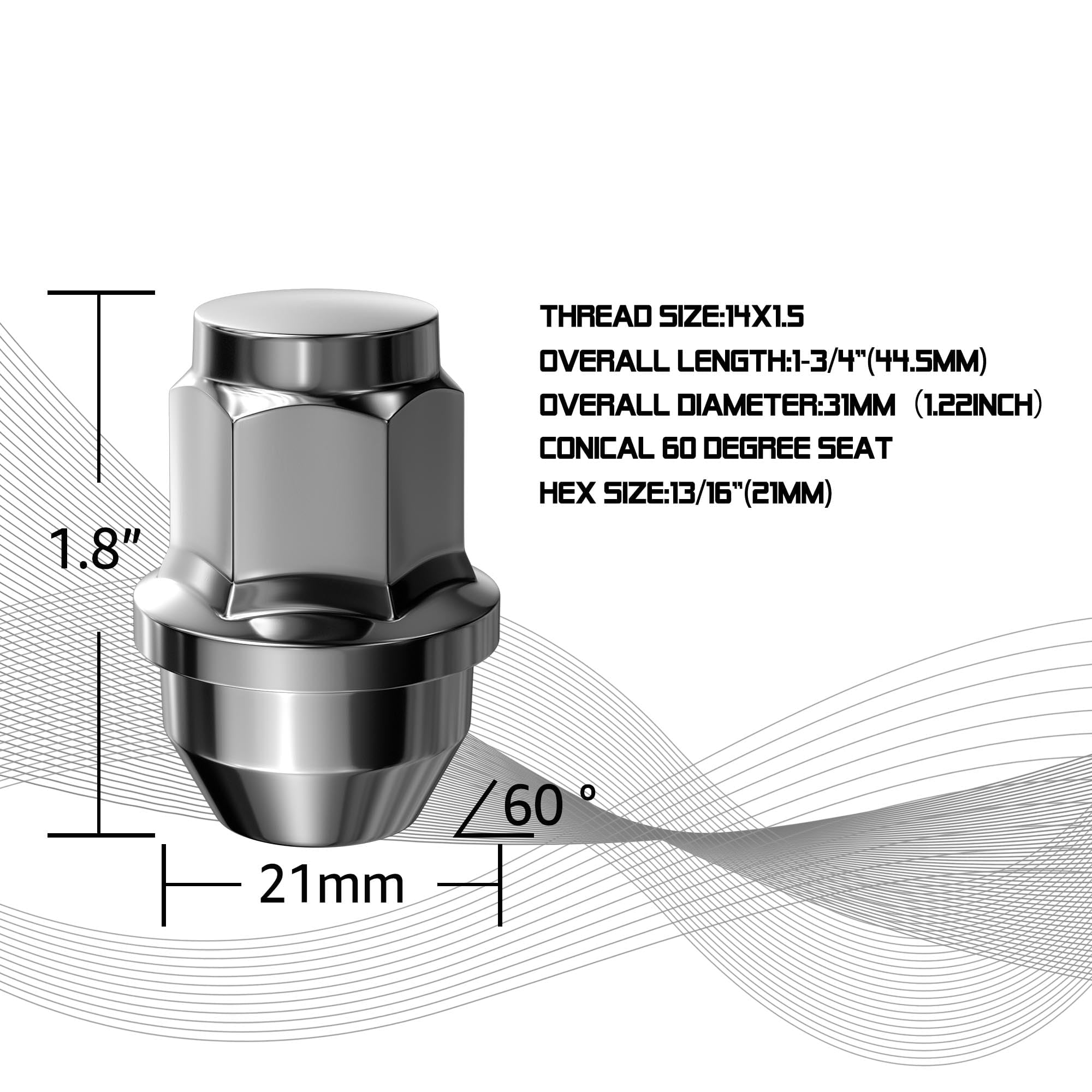 Écrous de roue chromés OEM M14 x 1,5 pour 2015-2023 F150/Expedition 24 pièces de style usine Gland 21 mm Écrous de roue hexagonaux monobloc, chrome