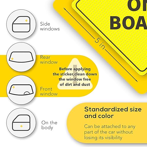 Miniatura 7 de ASSURED SIGNS Letrero adhesivo para bebé a bordo, esencial para automóviles, paquete de 4, 5 x 5 pulgadas, amarillo brillante y transparente al