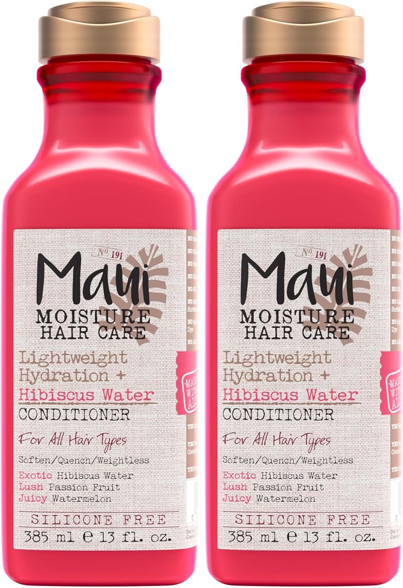 Acondicionador de hidratación ligera + agua de hibisco, acondicionador nutritivo de aloe vera que suaviza y apaga el cabello, vegano y sin silicona, 13 onzas líquidas (paquete de 2)