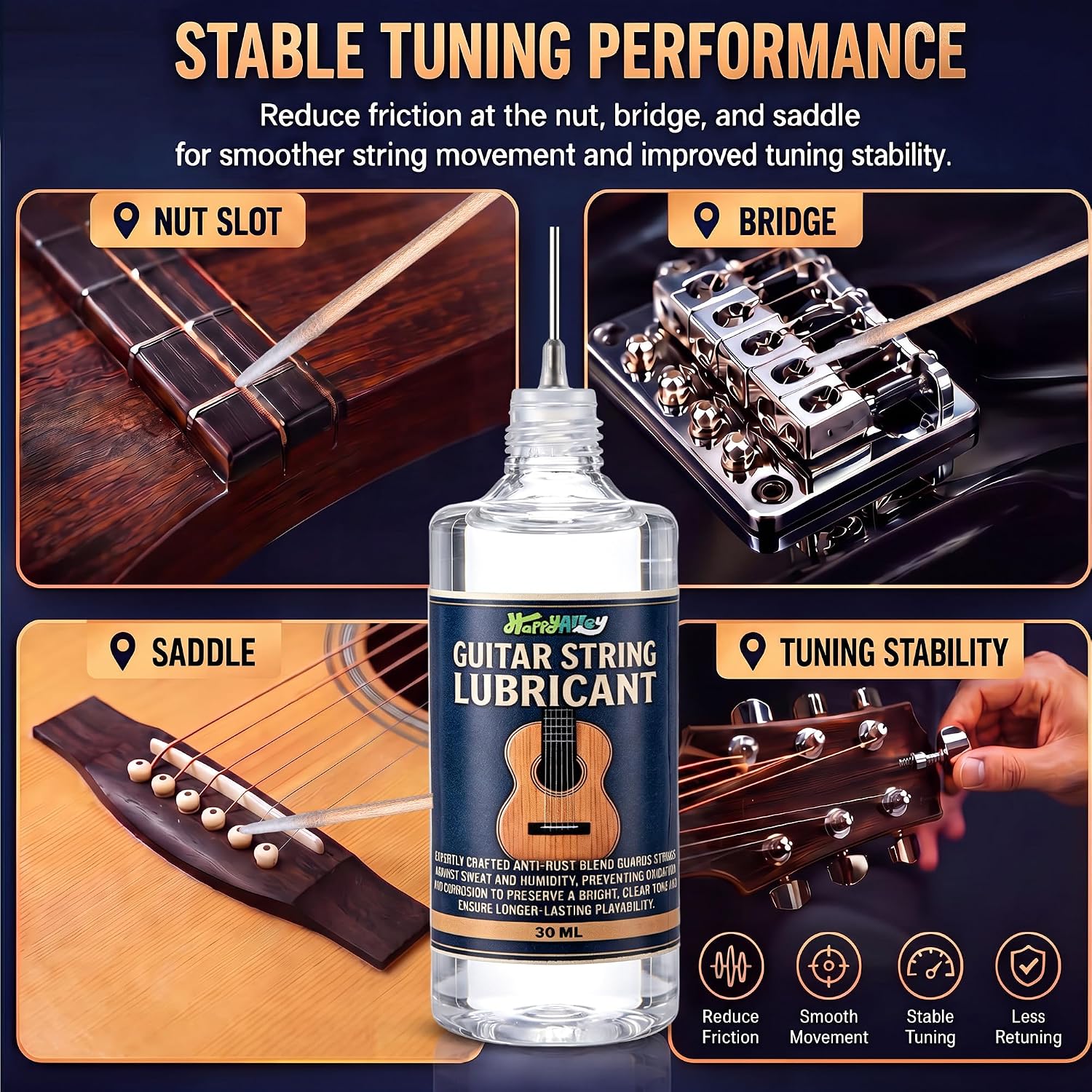Guitar String Cleaner & Guitar Nut Lubricant, Synthetic String Conditioner, Guitars Polish for Acoustic & Electric Guitars, Anti Rust Protection with 100 Applicators, Smooth Playing & Better Stability