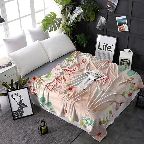 Miniatura 139 de Manta personalizada con diseño de jirafa y elefante, manta de franela suave, acogedora y ligera con nombre para sofá, cama, sofá, regalo, unisex
