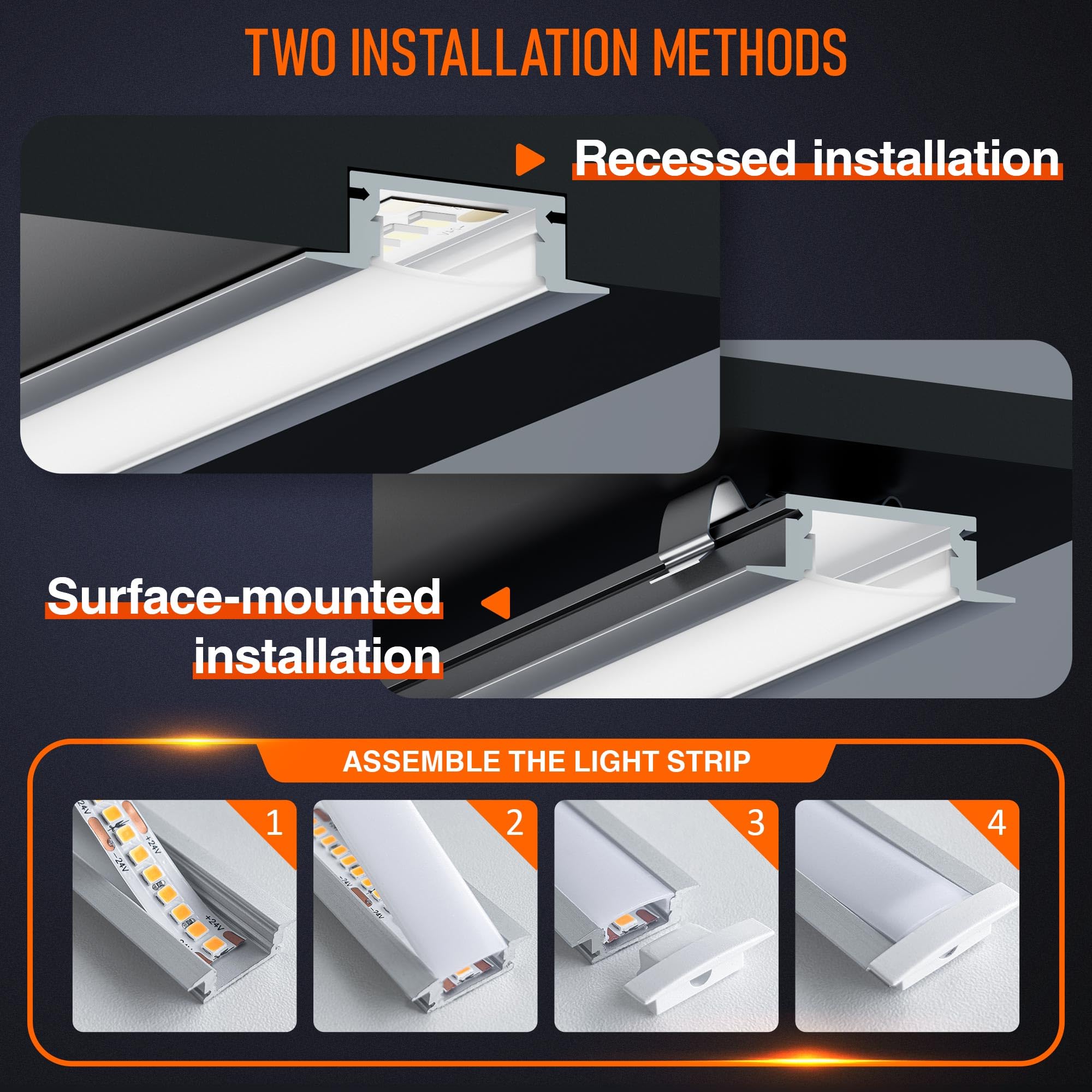 Profilé Aluminium LED 2m Avec Diffuseur - Pour Ruban LED Jusqu'à 12mm - Lumière Homogène - Kit D'Installation Complet