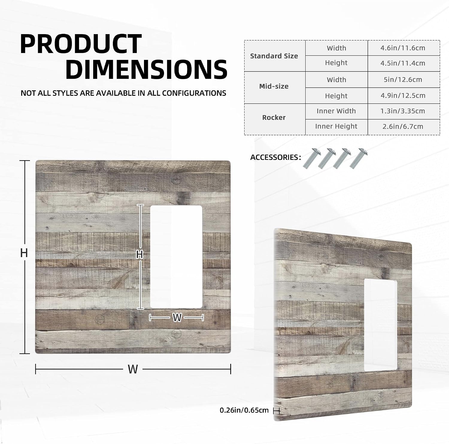Vintage Wood Print Combination Wall Plate 2 Gang 1 Blank 1 Rocker Light Switch Cover Grey Rustic Farmhouse Decorative Outlet Covers, 4.5 x 4.5 Inch