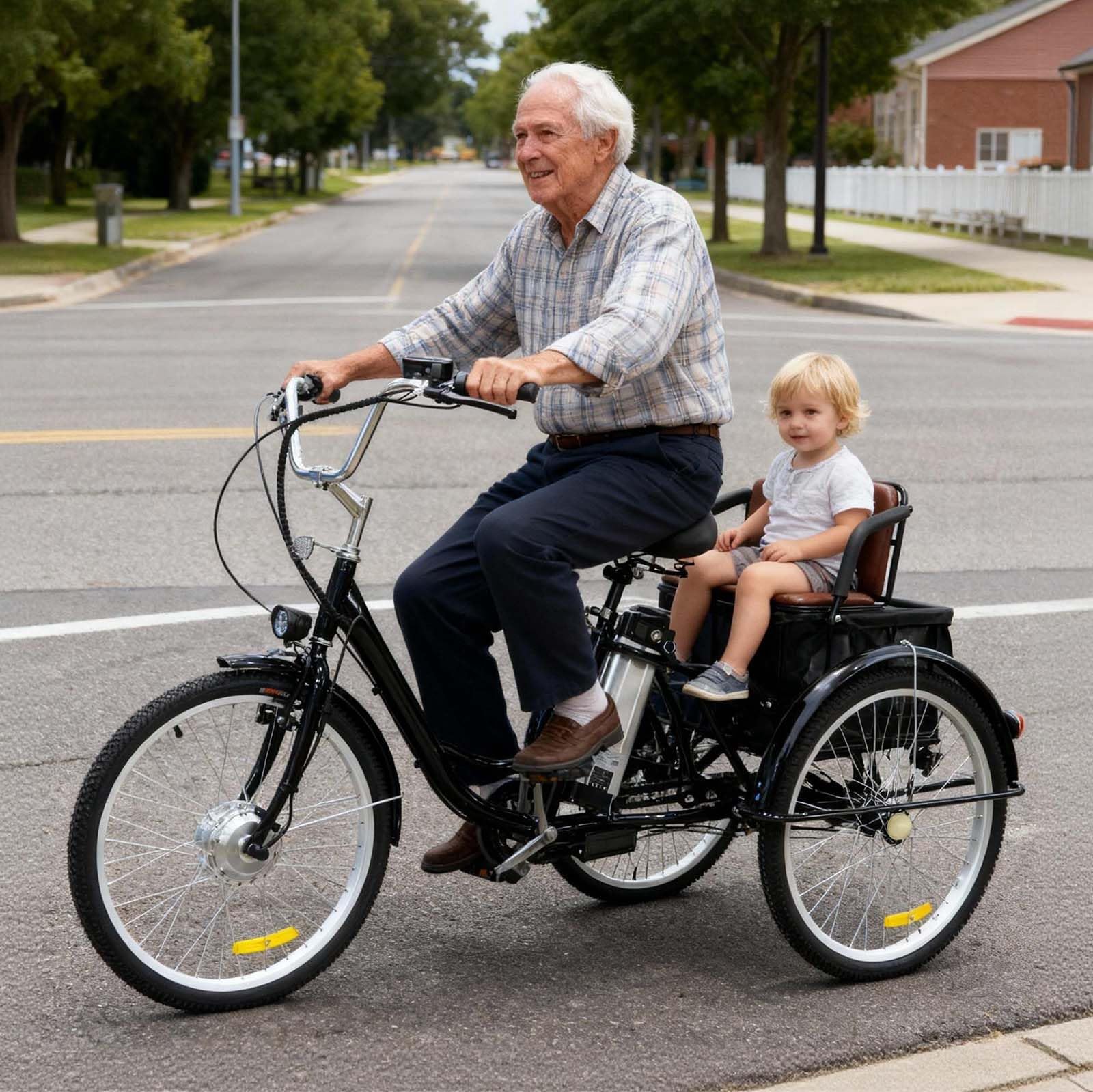 Triciclo elettrico per adulti da 24 pollici, bicicletta elettrica con sedile posteriore, veicolo elettrico a tre ruote, batteria al litio Etrike 36V 12Ah, carico massimo 150 kg