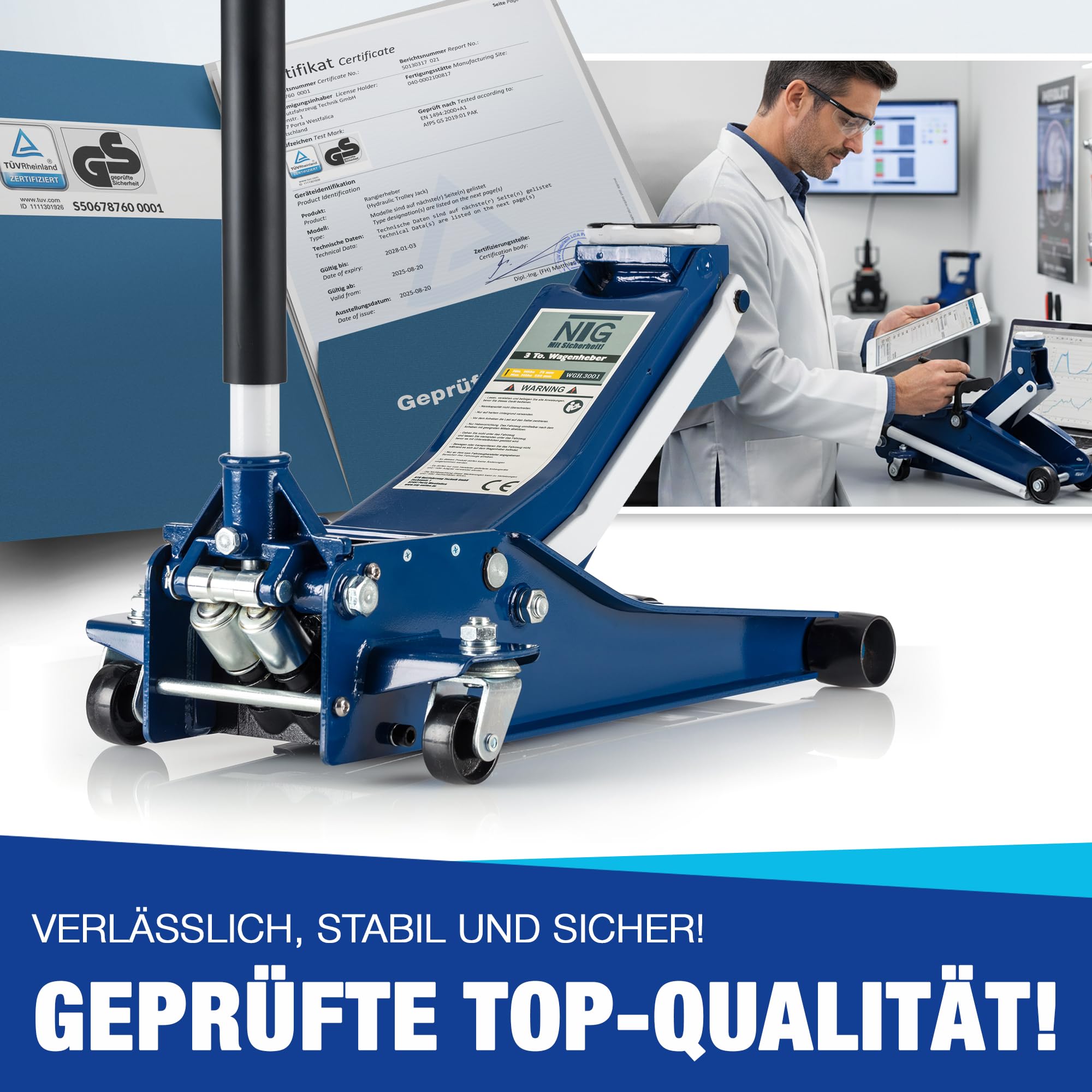 NTG Cric idraulico 3T (altezza di sollevamento 75-505 mm) Lowliner con doppio cilindro Cric professionale extra stabile per manovre 3000 kg in piano per SUV e auto ribassate Autovetture
