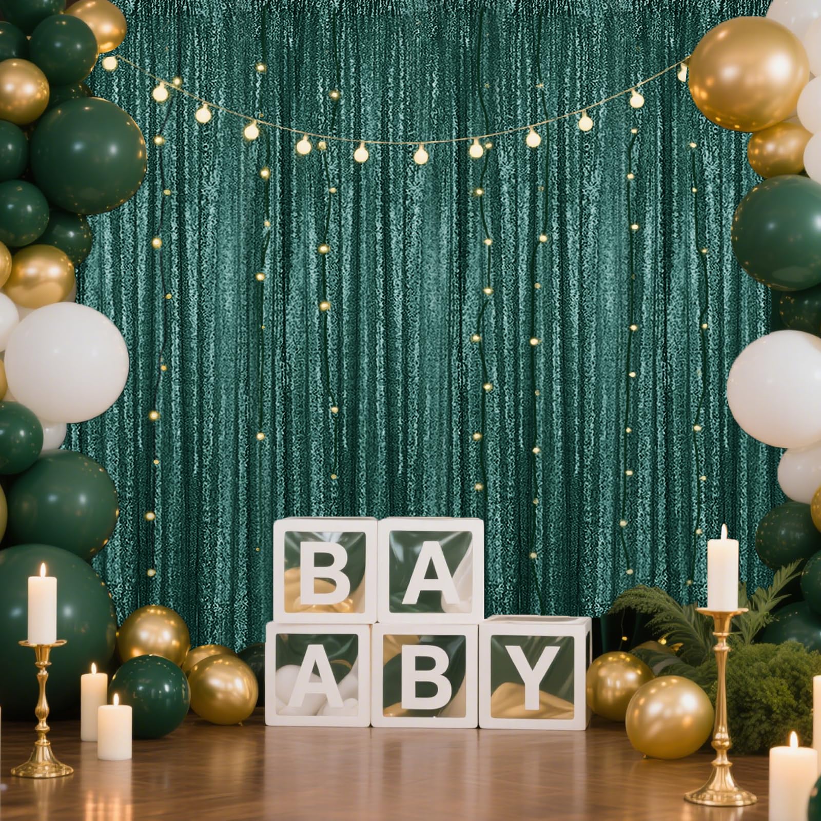 Sfondo verde scuro con paillettes, 4 pezzi, 70 x 2,4 m, sfondo fotografico glitterato, per feste, matrimoni, compleanni, decorazioni natalizie
