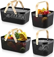 Vista 8 de Sadnyy 4 piezas Cesta de almacenamiento de malla de plástico para jardín, cesta de almacenamiento con asa de madera, cesta multifuncional de malla
