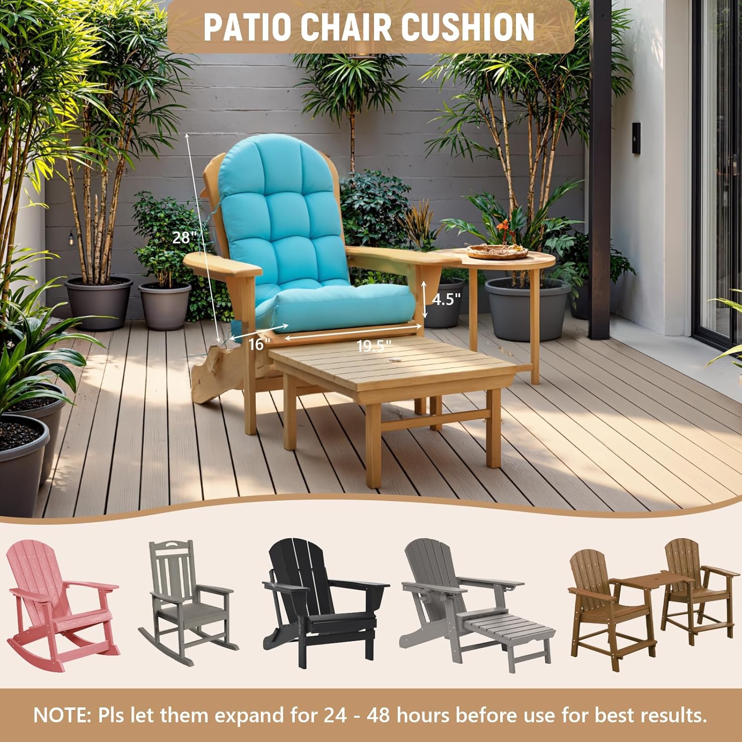 Sannwsg Adirondack Chair Cushion, Rocking Chair Cushions, High Back Patio Cushions, Thickened Weather Resistant Patio Cushion with 6 Ties, Non Slip Fade & Waterproof