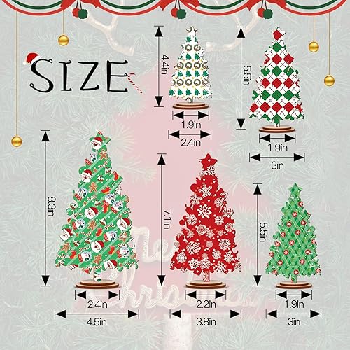 Miniatura 3 de 5 piezas de decoración rústica de madera para árbol de Navidad, centro de mesa independiente para mantel del hogar o bandeja escalonada