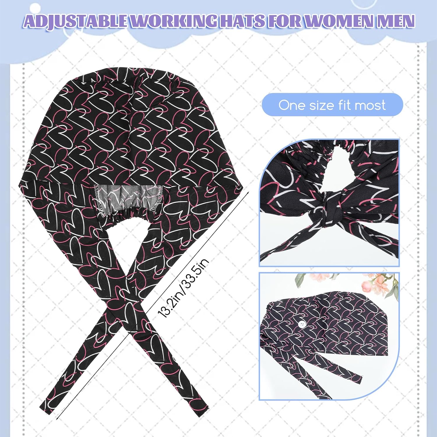 2 Pcs Nurse Scrub Hats Surgical Cap Nursing Working Hats