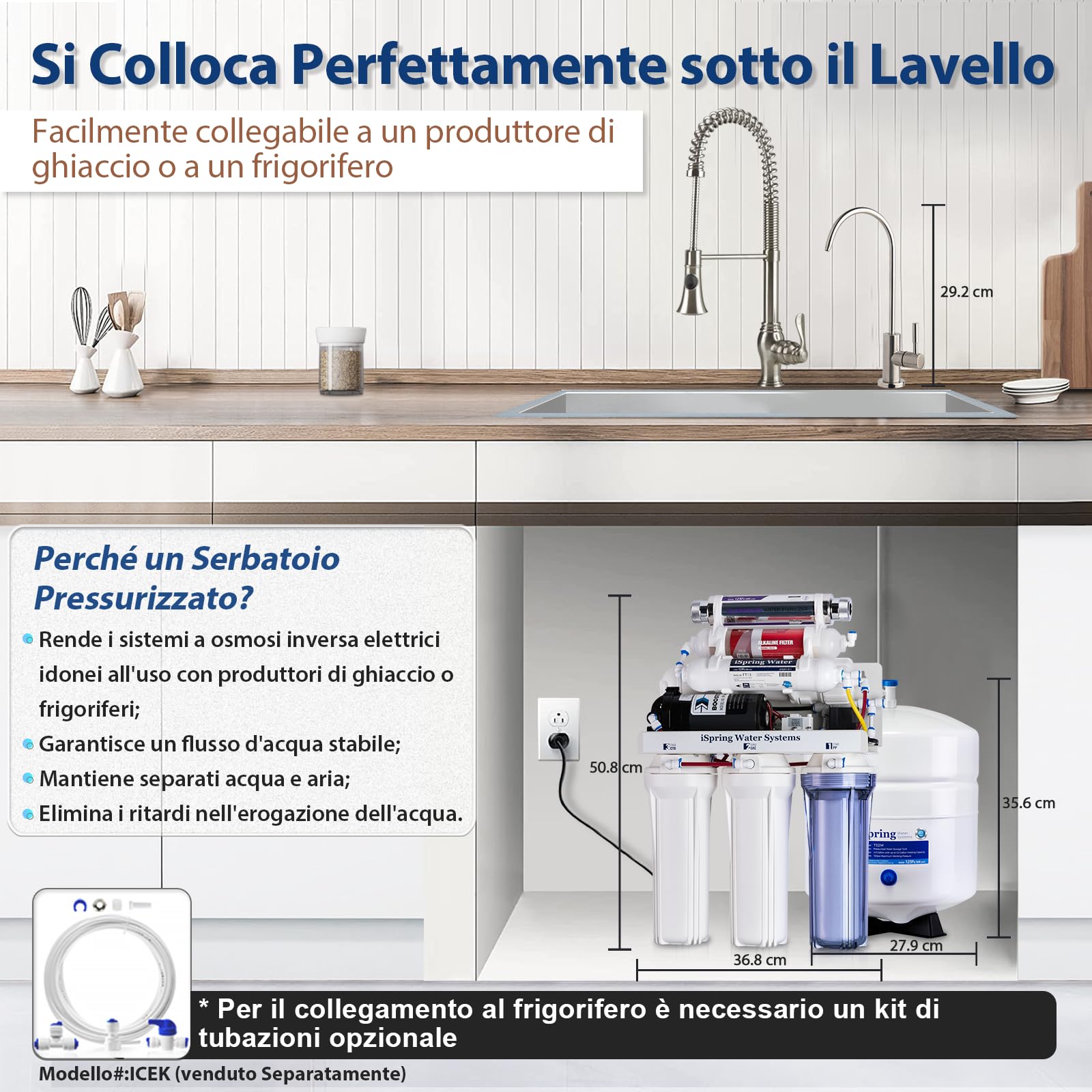 iSpring RCC1UP-AK 100GPD Filtrazione dell'acqua a Osmosi Inversa a 7 Stadi Sotto Lavello, con Remineralizzazione Alcalina, Pompa Booster e Filtro UV Ultravioletto