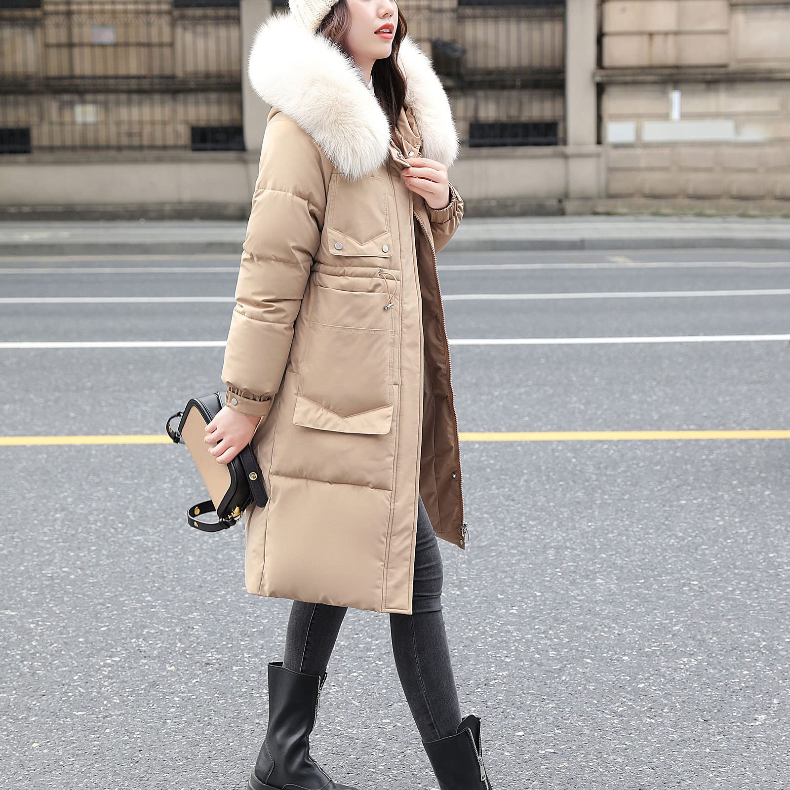 Abrigo largo de invierno para mujer con pelo, parka larga, abrigo de piel sintética, cuello con capucha, cálido, forrado, cortavientos, para exterior, longitud hasta la rodilla, M - XXL