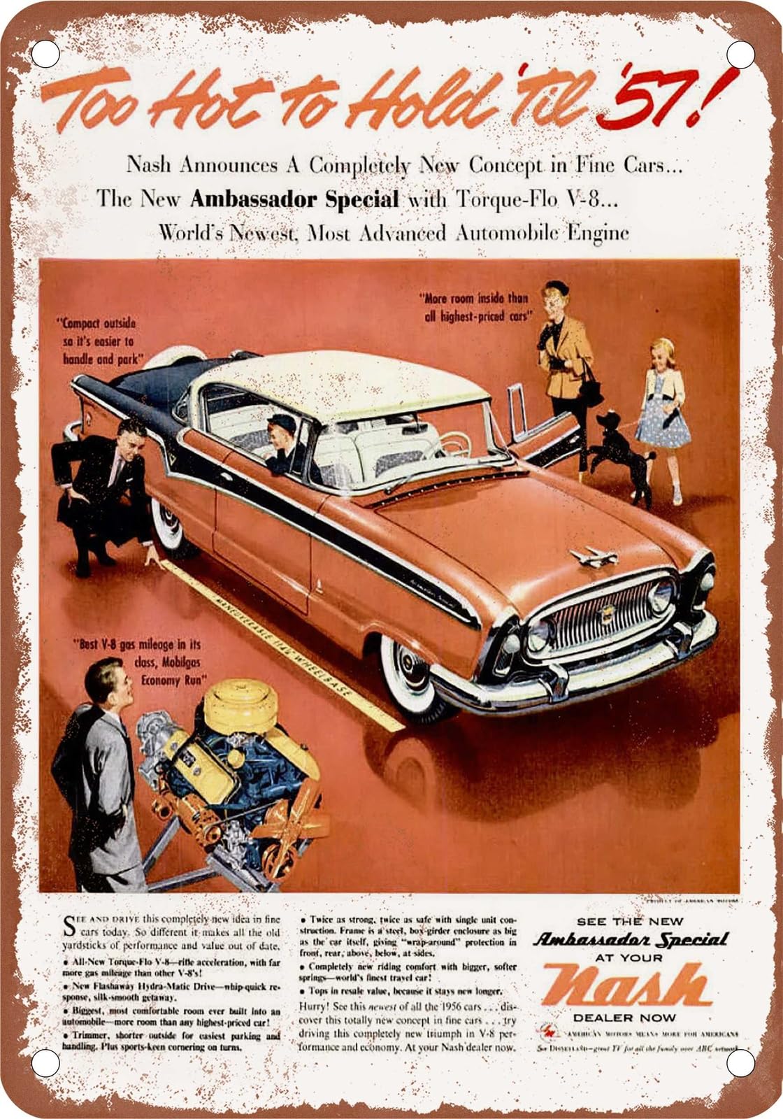 METAL SIGN - 1956 AMC Nash Vintage Ad 01 - Old Retro Rusty Look home decor
