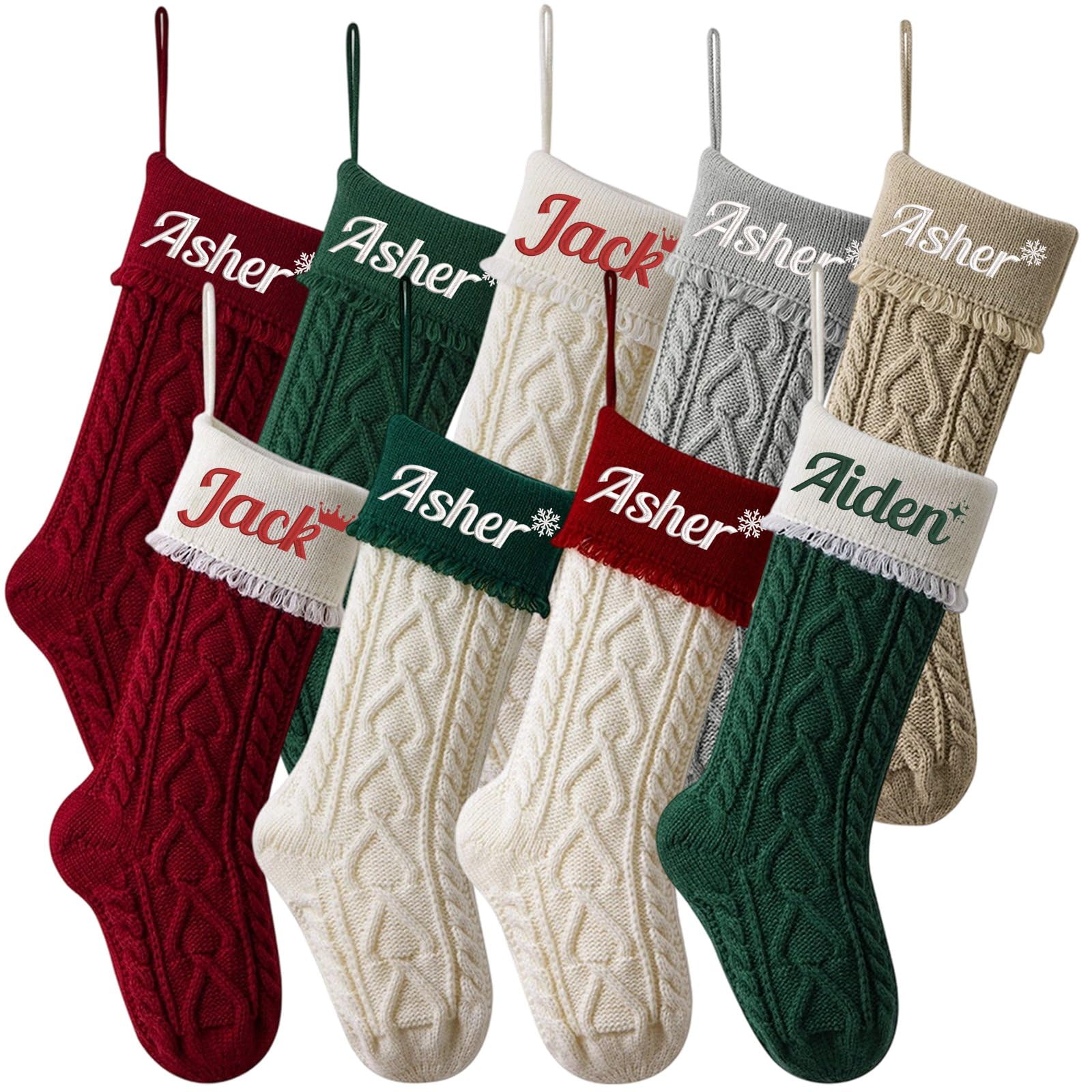 Weihnachtsstrümpfe, bestickt, 45,7 cm, gestrickt, 45,7 cm, für Kamin, Treppe, Zuhause, Weihnachtsbaum, 9 Stück