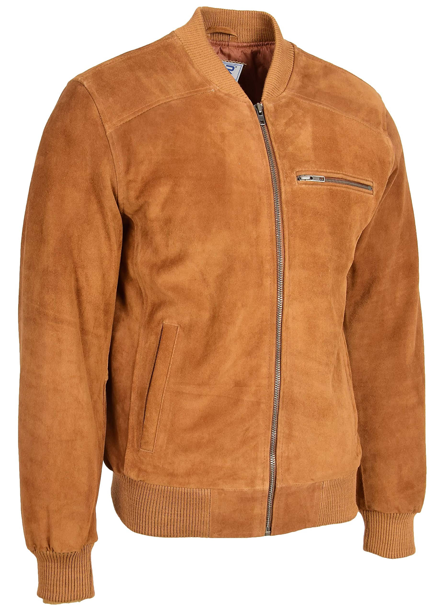 Divergent Retail Isaac Men's Suede Leather bomber Jacket Tan (UK, Alpha, XXL, Regular, Regular)