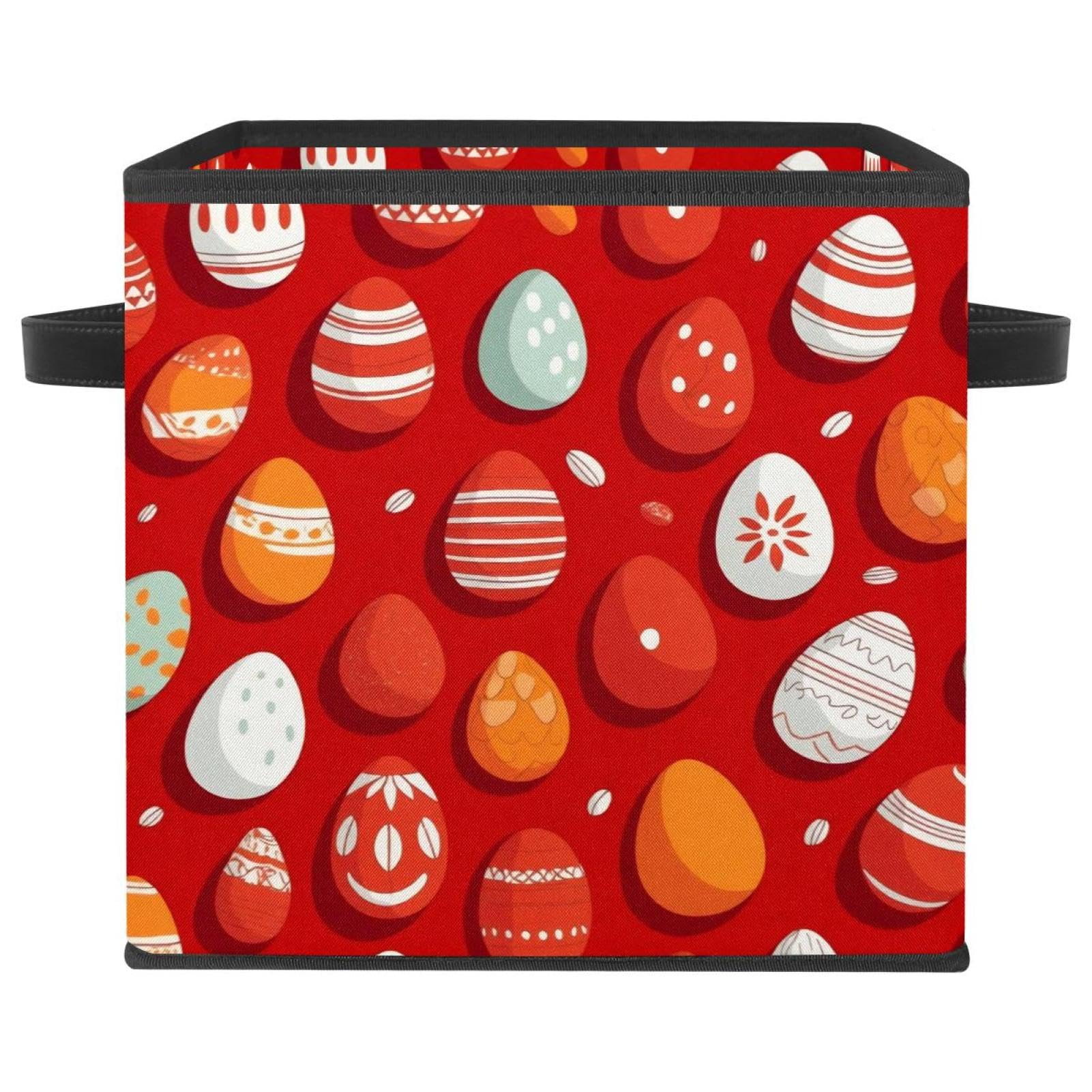 Boîte de rangement pliable rouge avec œufs de Pâques pour placard