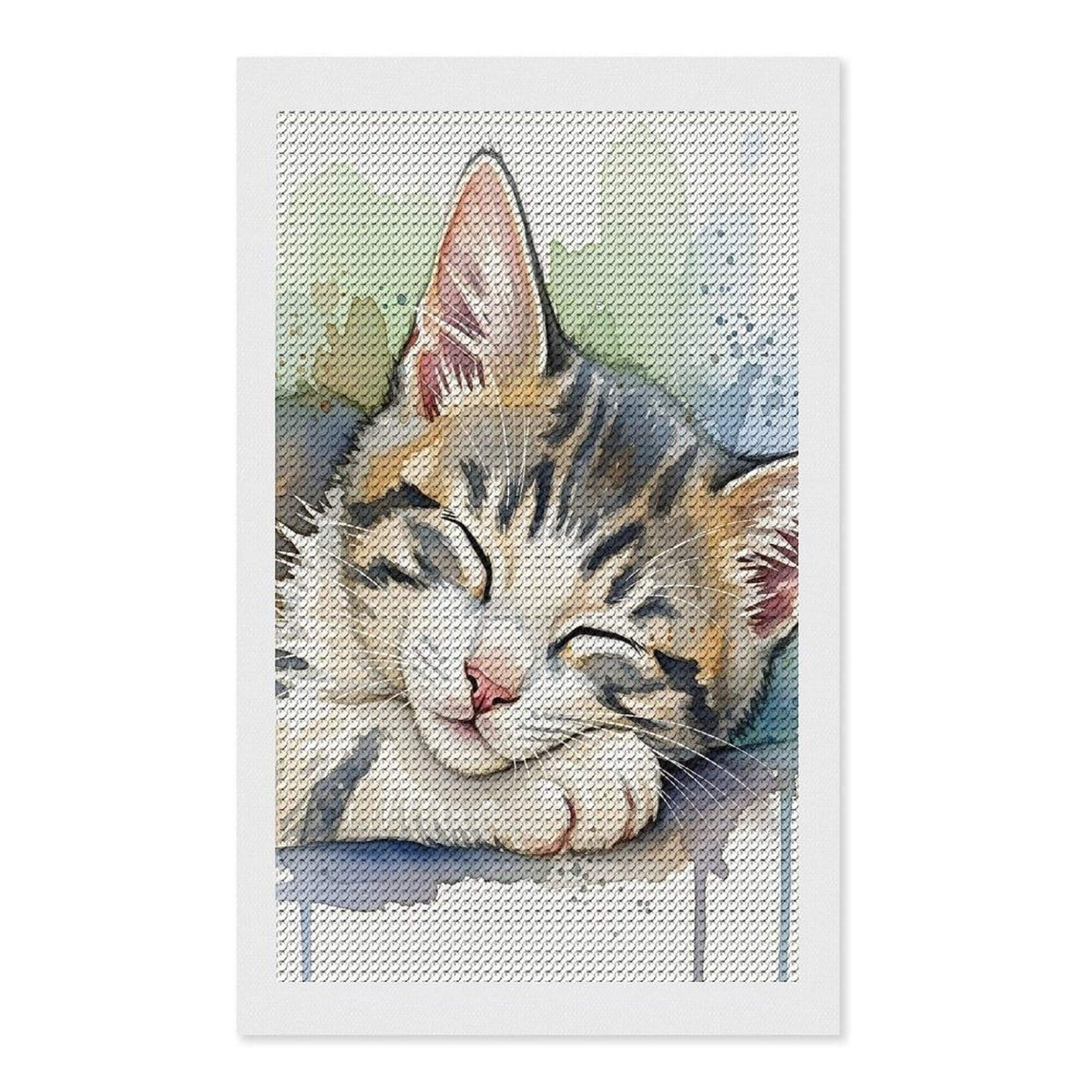 Junmoney Sleeping Kitten Watercolor Painting Diamond Painting Set 12"x20", for Beginners, Modern Decor, Simple to Start, Gift Idea, Pleasing Wall Art Project