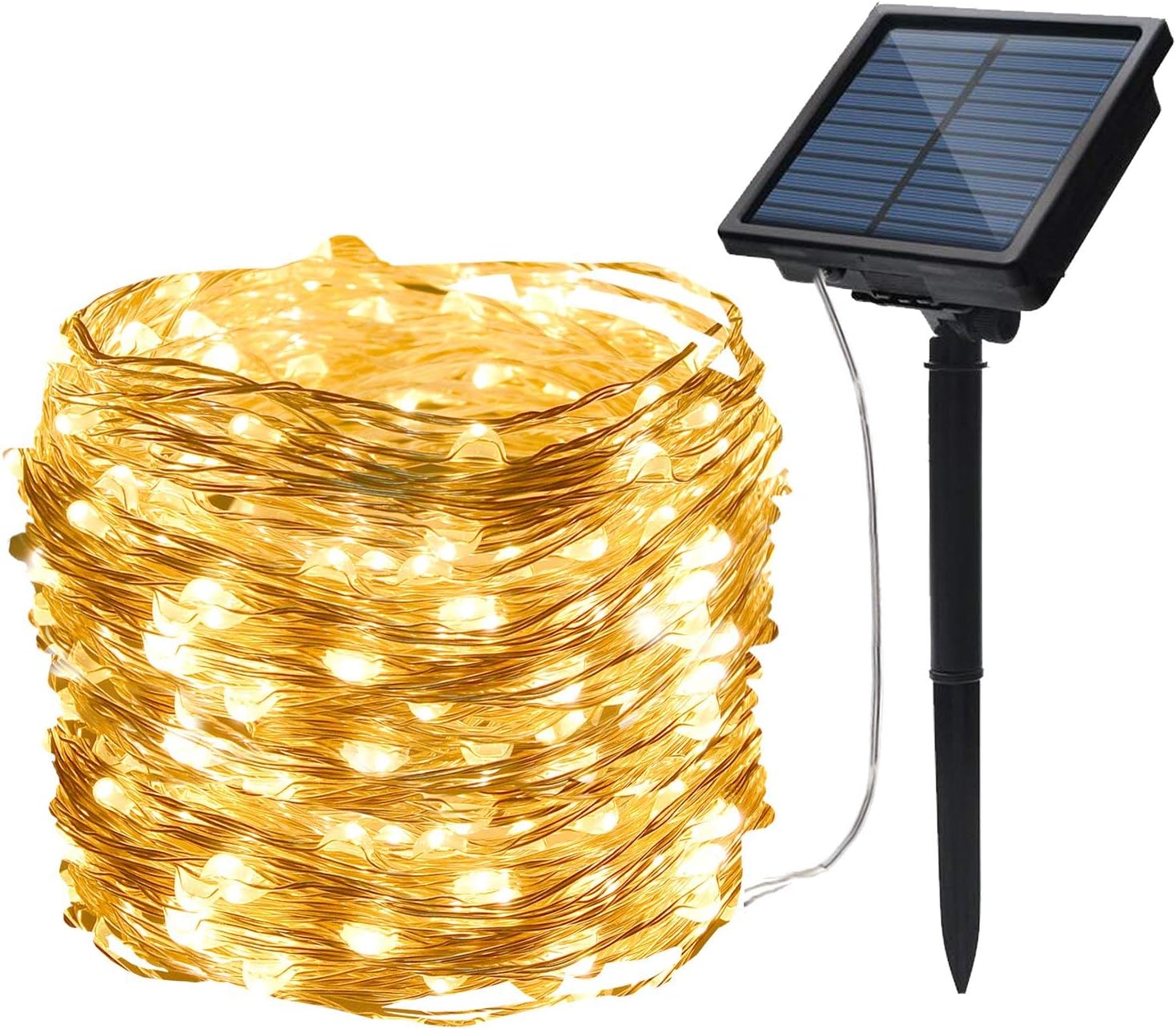 Emwel Solar Starry Fairy String Light, 10M/33FT 100 LEDs 8 Models Outdoor Solar Powered LED String Lights Waterproof Copper Wire Lights Festival Decorative Rope Garden Twinkle Light (Warm White)