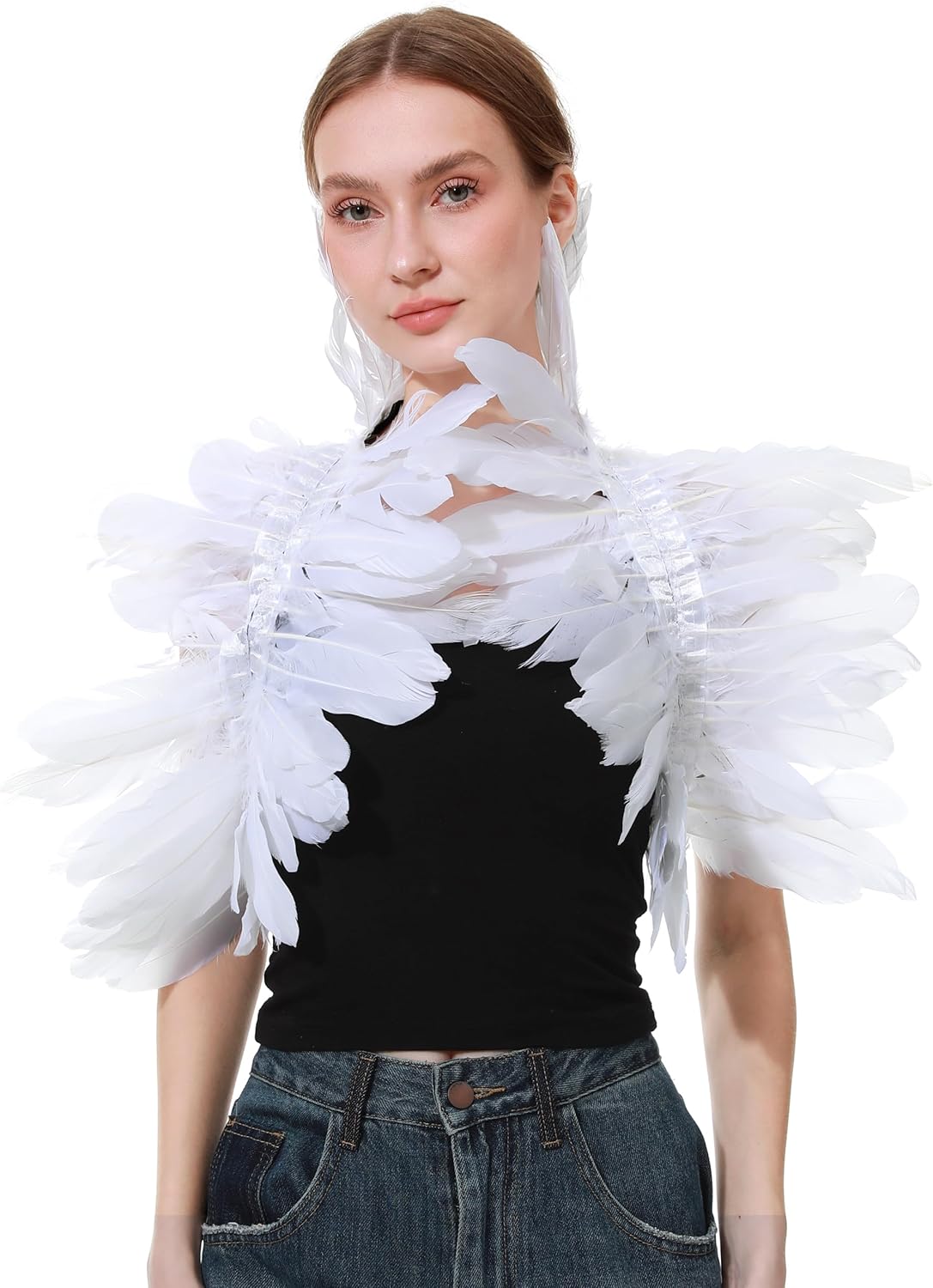 Women Feather Shawl Gothic Collar Cape Halloween Angel Demon Cosplay Party Costume