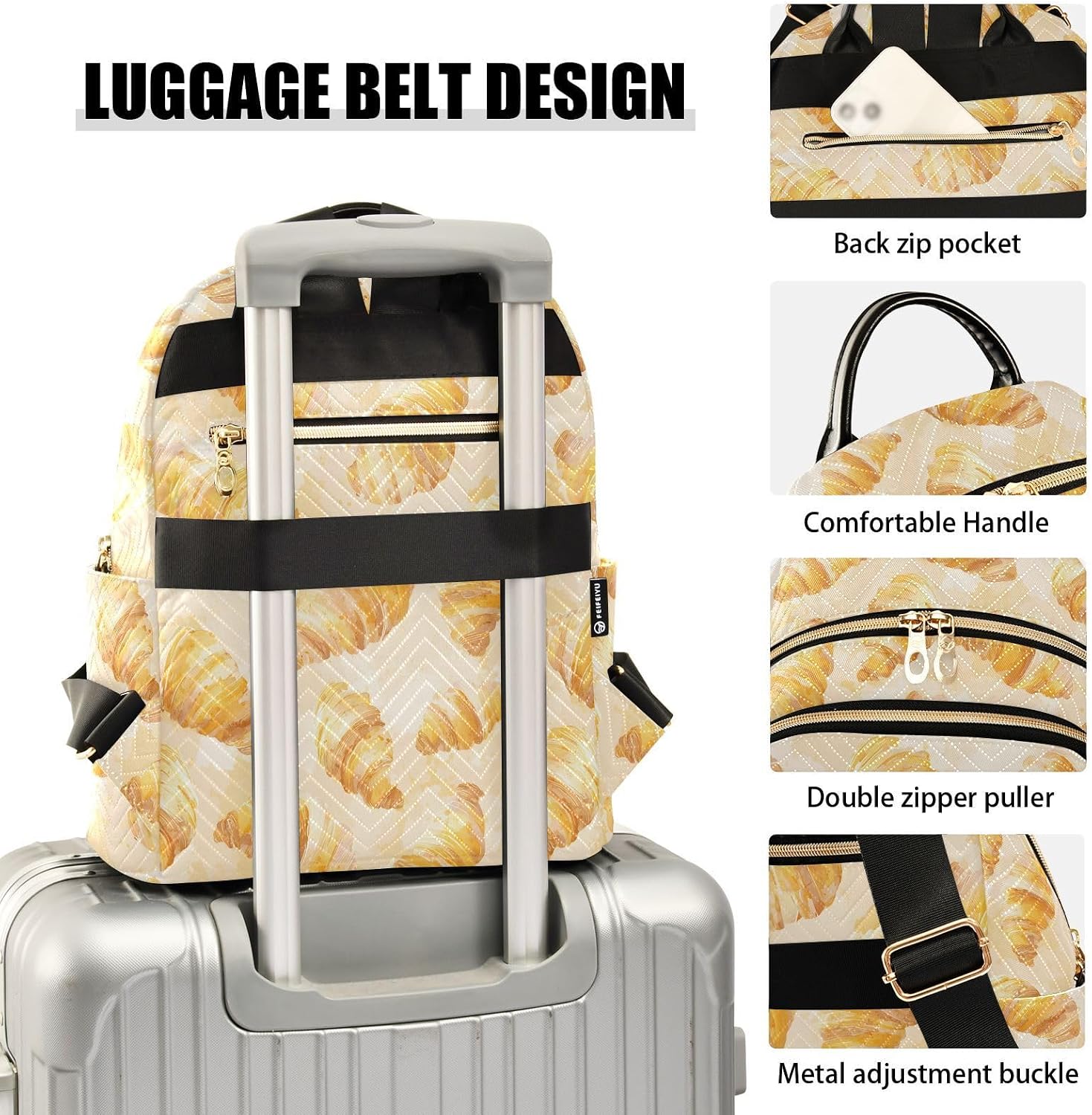 Watercolor French Bread Backpack Purse for Women Shoulder Bag Fashion Daypack Ladies Handbag Lightweight Travel Bag Rucksack