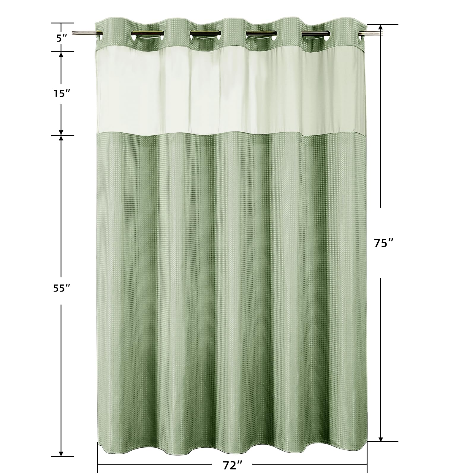 Sage Green Waffle Shower Curtain Set, 72 x 75 Inch M63502