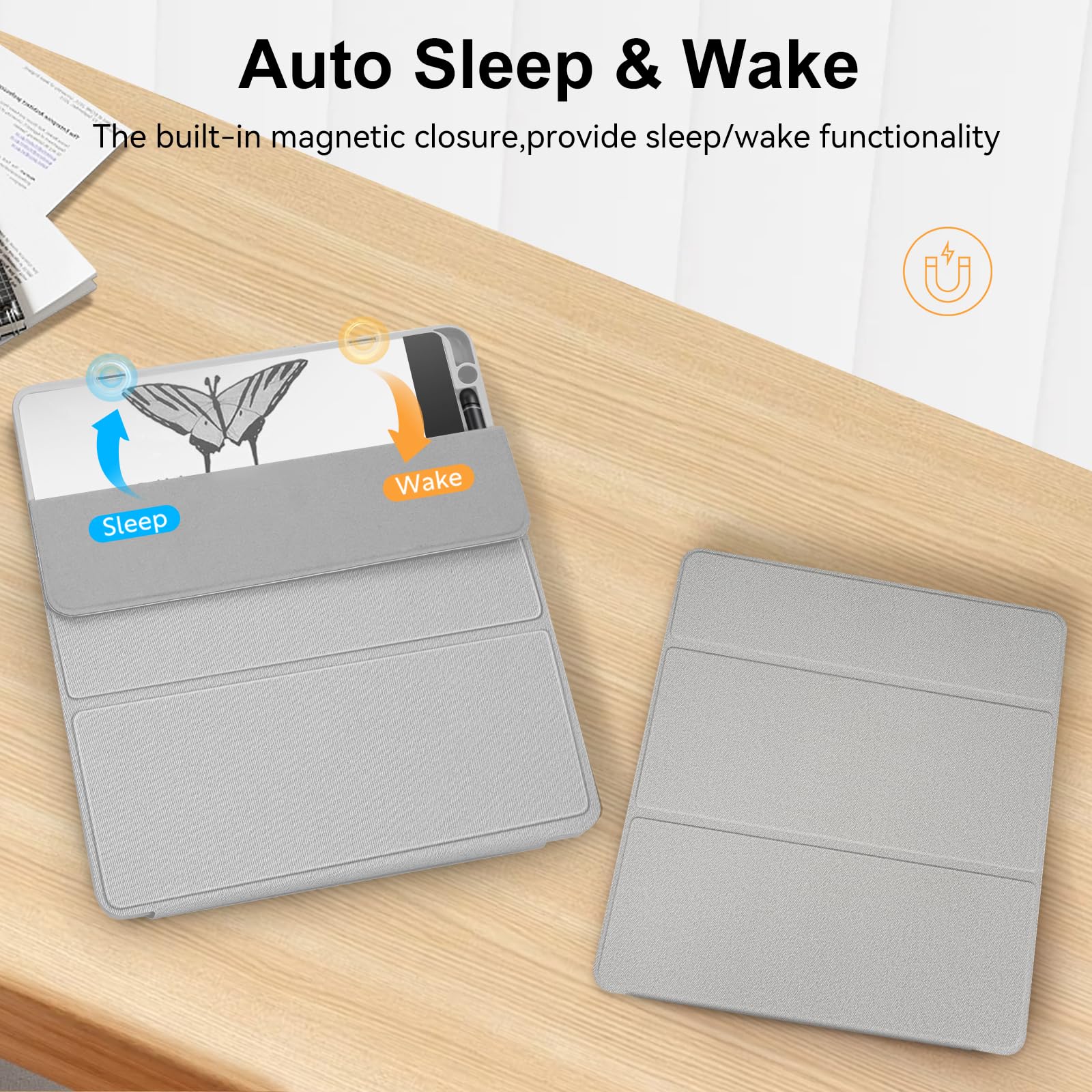 Custodia con supporto per Kindle Scribe (versione 2022/2024), custodia a tre ante in pelle PU di alta qualità con portapenne, compatibile con Kindle Scribe, auto sleep/wake, grigio