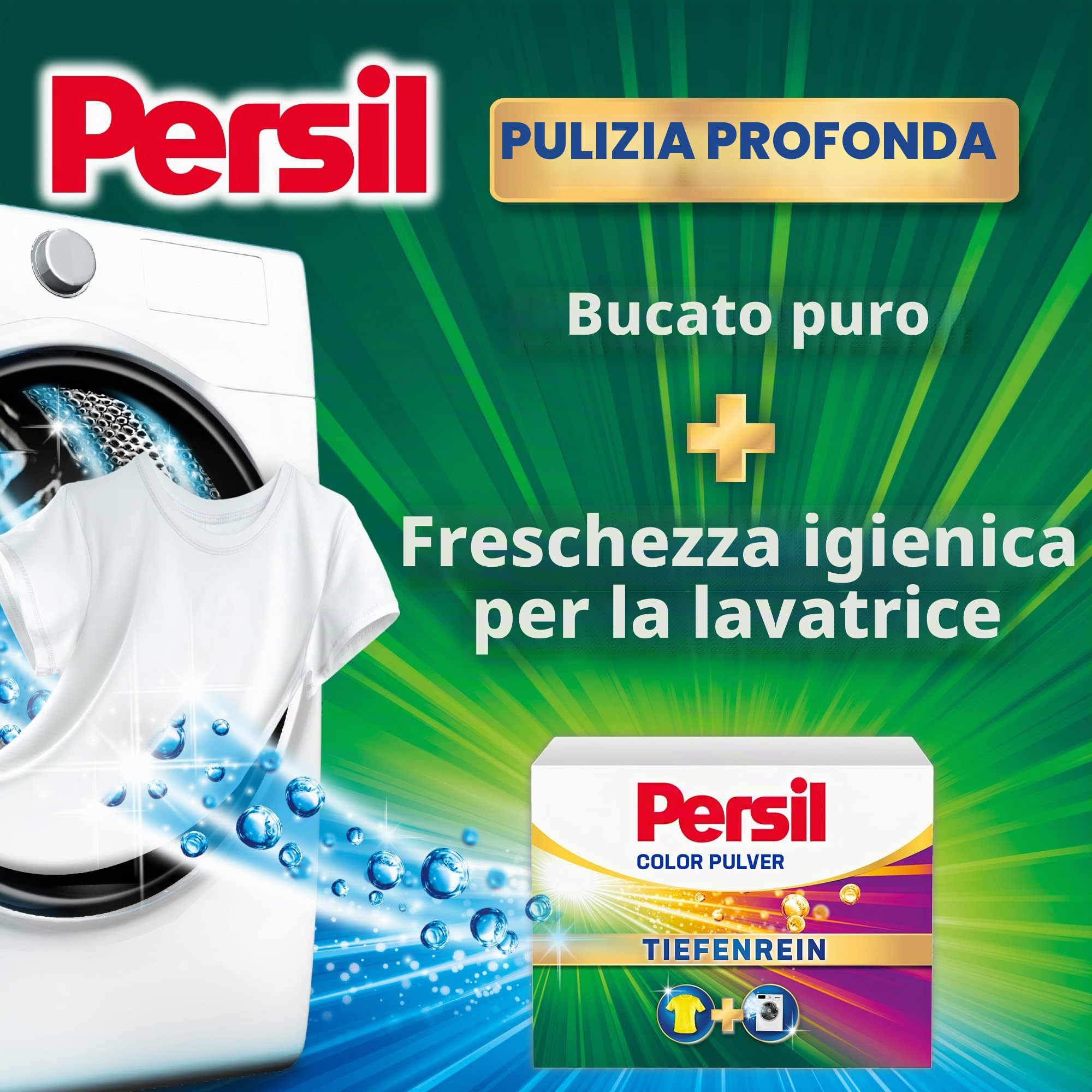 Persil Detergente in polvere per bucato profondo (90 lavaggi), detersivo per colori per capi puri e freschezza igienica per la macchina, efficace da 20 °C a 60 °C