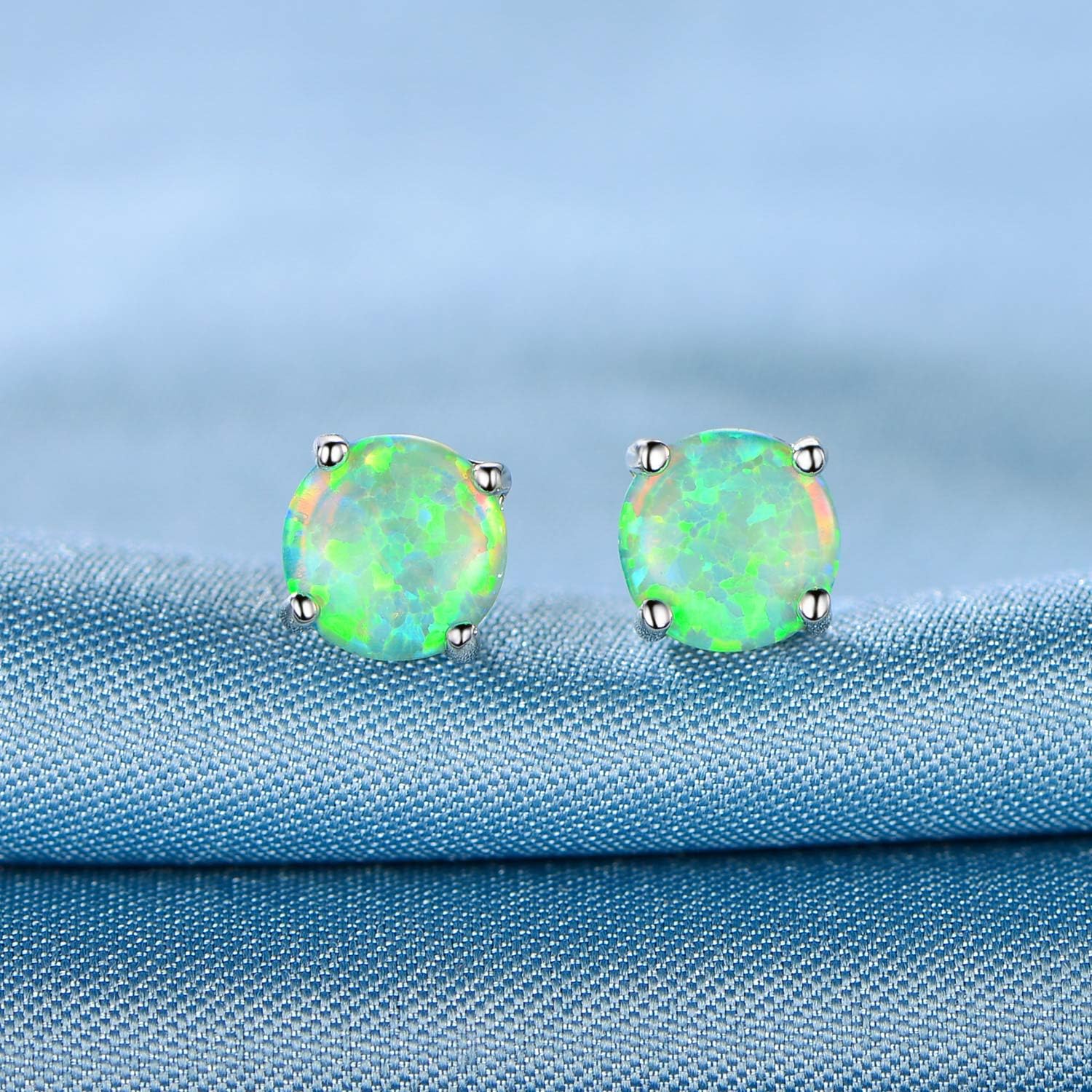 Stunning Rose Gold Plated Opal Studs, 18K Rose Gold Plated Opal Stud Earrings 6MM Round For Women - Image 4