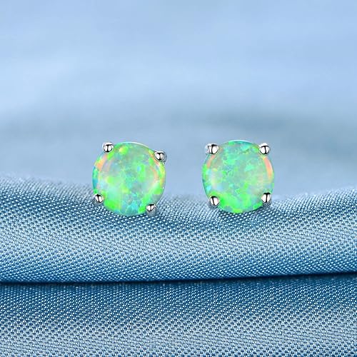 Miniatura 4 de Deslumbrantes aretes de ópalo chapados en oro rosa, aretes de botón de ópalo chapados en oro rosa de 18 quilates, 6MM redondos para mujer