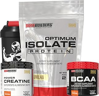Kit Optimum Isolate Whey Protein 2kg + BCAA 100g + Power Creatina 100g + Coqueteleira - Bodybuilders Baunilha
