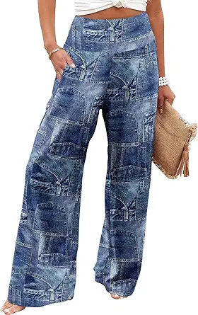JZC Women's Palazzo Lounge Pants Casual Wide Leg Pants High Waist Flowy Toursers with Pockets