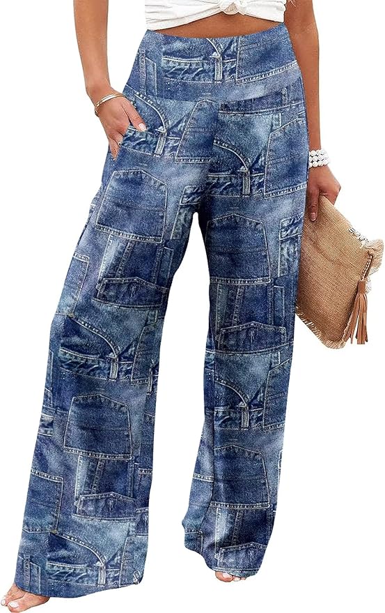 JZC Women's Palazzo Lounge Pants Casual Wide Leg Pants High Waist Flowy Toursers with Pockets