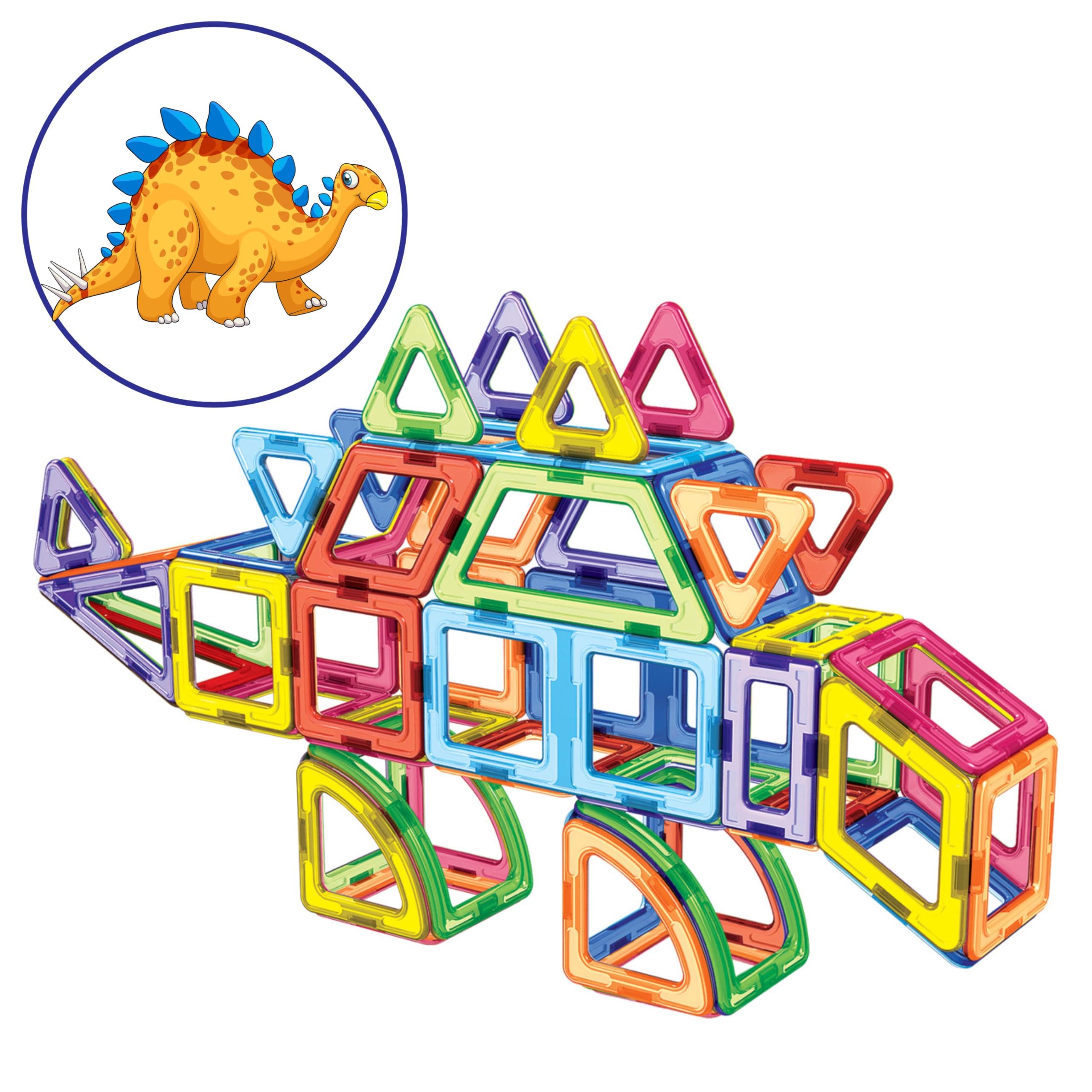 MAGNIKON Magnetische Bausteine Dinosaurier, Magnetbausteine, Bauklötze | Magnetsteine, Bausteine 65 Teile, Magnete für Kinder, Baukasten, Konstruktionsspielzeug, Magnet Spiel, Motorikspielzeug