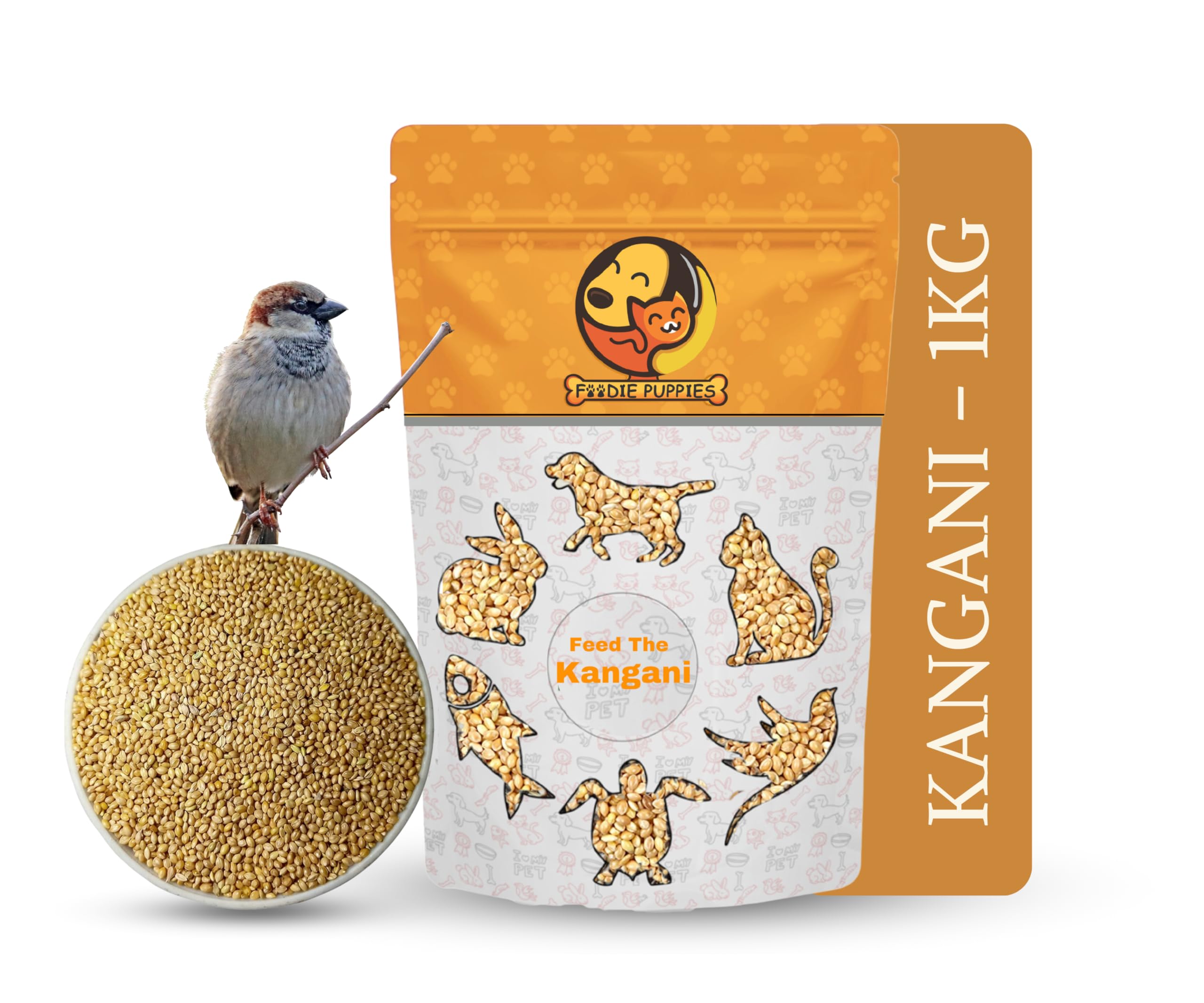 Foodie Puppies Foxtail Millet Kangni Seeds Bird Food - (1Kg, Pouch), High-Fiber Balanced Nutritious Daily Diet for All Bird Types