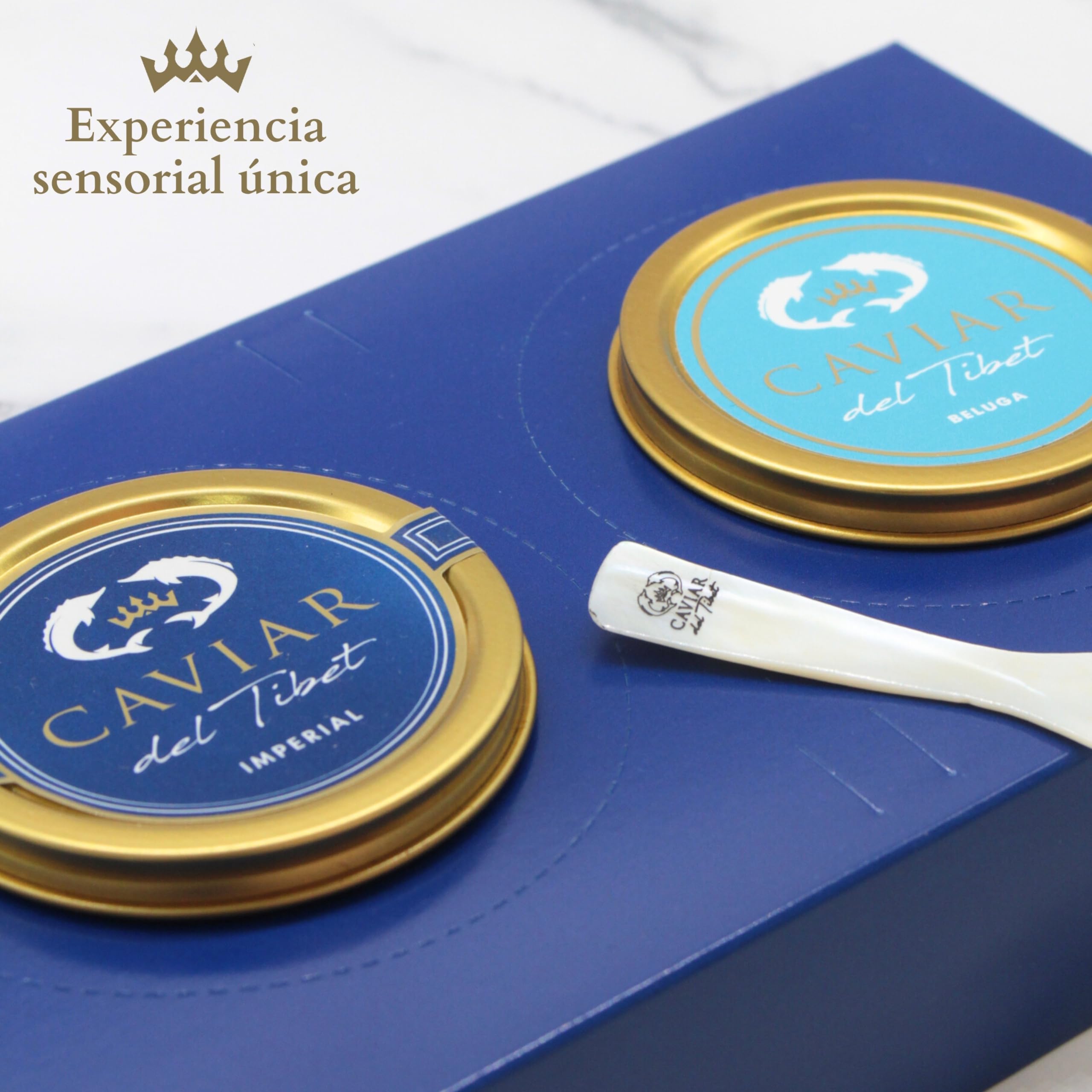 Dúo Caviar del Tíbet Beluga – Estuche Gourmet - Caviar Beluga 50 GR y Caviar Imperial 50GR – Huevas de Esturión - Pack Regalo Gourmet