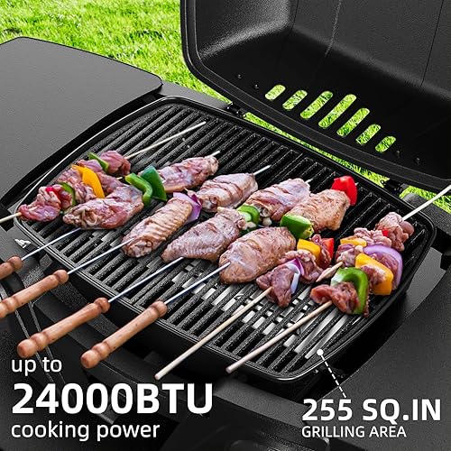 Miniatura 4 de Parrilla de gas propano portátil, parrilla de gas portátil de 2 quemadores, pequeña parrilla de gas de mesa, parrilla de gas de 24000 BTU barbacoa
