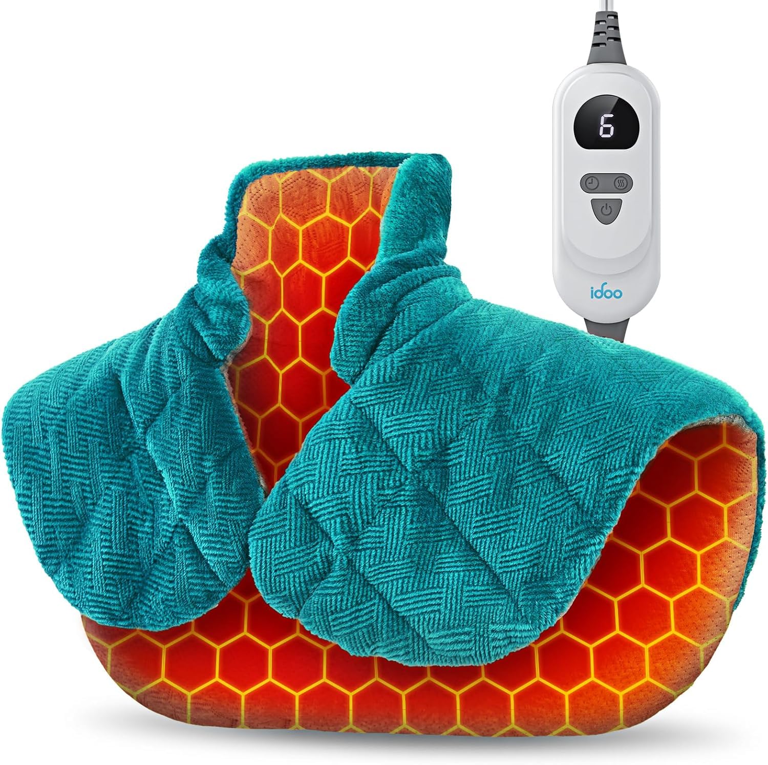 iDOO Coussin Chauffant Infrarouge Lointain Pour Nuque Les épaules, 6 Niveaux de Chaleur, 4 Minuteries, Couverture Chauffante Lestée en Graphène de 1,3 kg Pour Le Dos, Cadeau Pour Femmes et Hommes