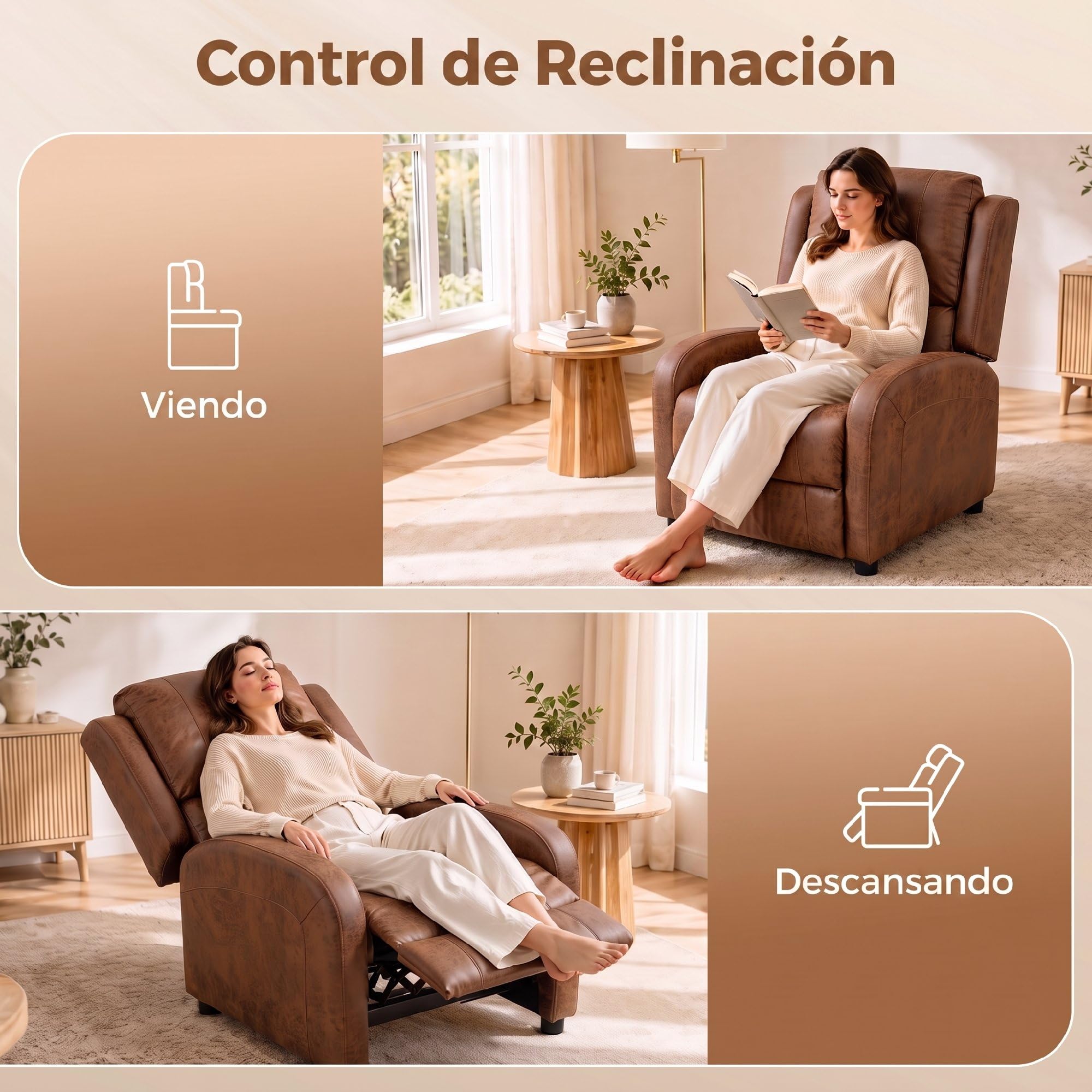 HOMCOM Sillón Relax Reclinable Sillón Reclinable Manual Reposapiés, Marrón