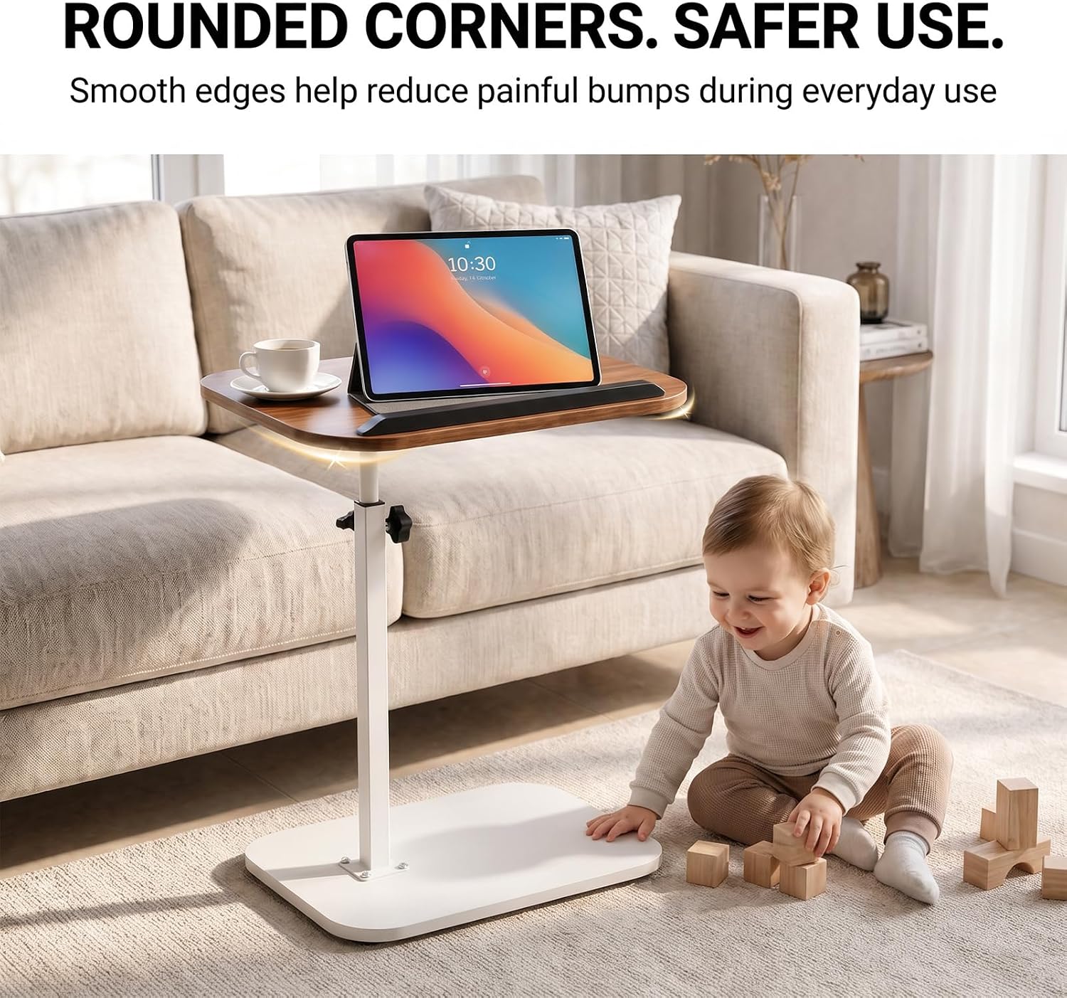 PureBox TV Tray Table, Adjustable Height Side Table with Dual-Screw Lock