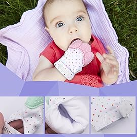Giftty Baby Teething Mitten, Self-Soothing Teether Glove, Pain Relief Silicone Mitt, Double Breathable, Stay on Baby\'s Hand, Unisex for Babies 3-12 Months(2 Pink Mittens)