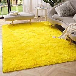 Amearea Premium Soft Fluffy Rug Modern Shag Carpet, High Pile, Solid Color Plush Rugs for Bedroom Dorm Room Teen Apartment Decor, Comfortable Indoor Furry Carpets, Yellow 3x5 Feet