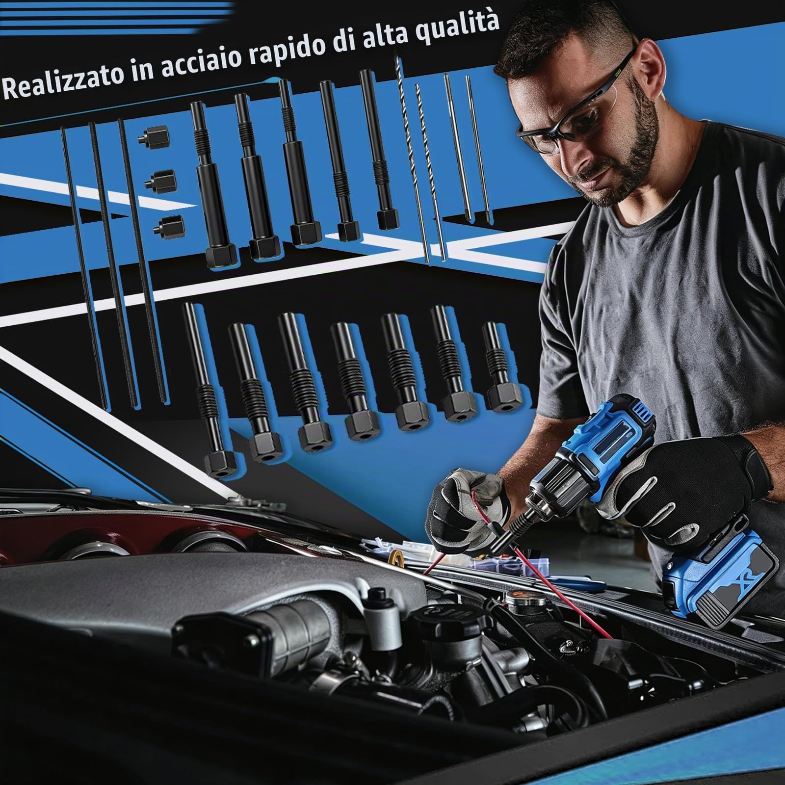 Estrattore Candelette 22 Pezzi, Kit Rimozione M8 M10 M10x1.25 Con Punte E Maschi Filettatori Per Estrarre Elementi Spezzati In Motori Diesel Con Valigetta